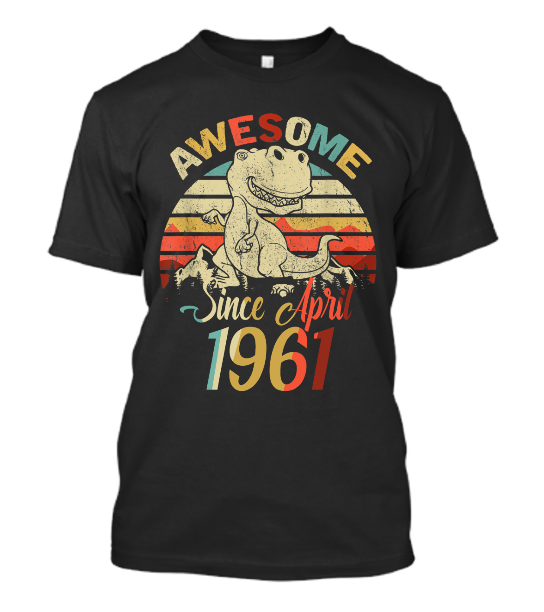 Awesome Since April 1961 Vintage Dinosaur Birthday T-Shirt