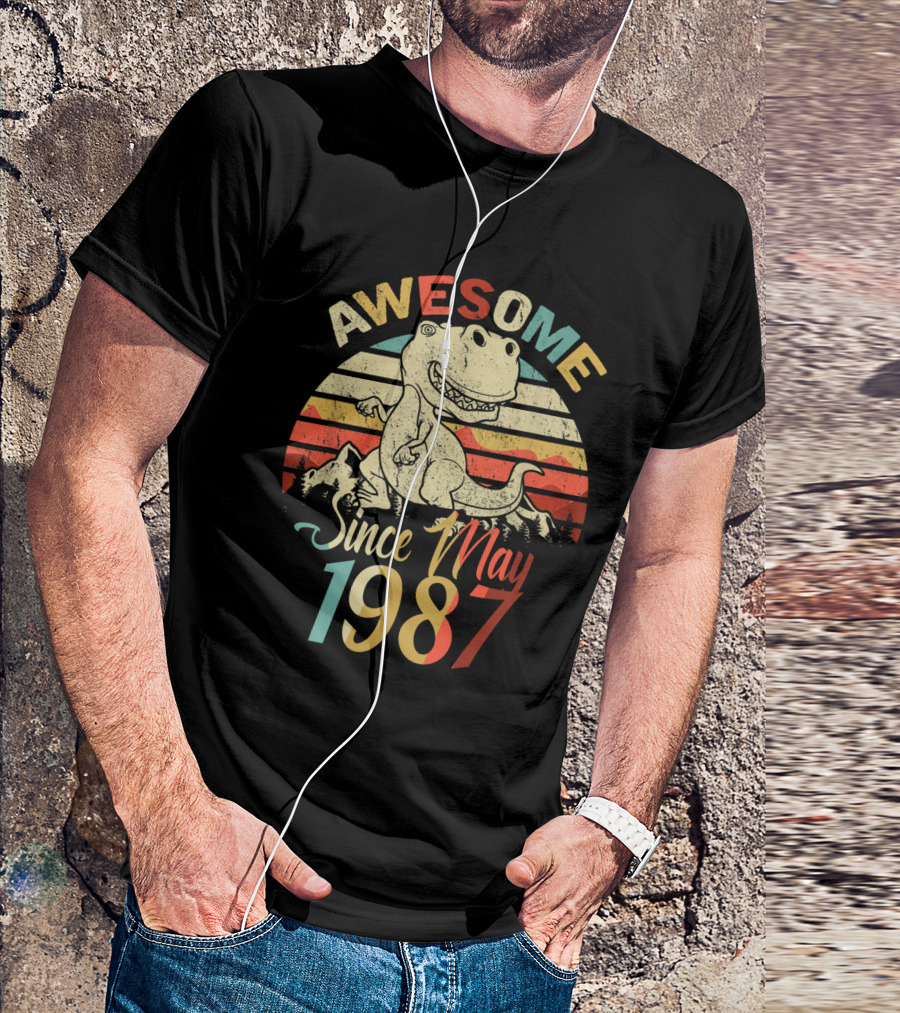 Awesome Since May 1987 Vintage Dinosaur T-Shirt