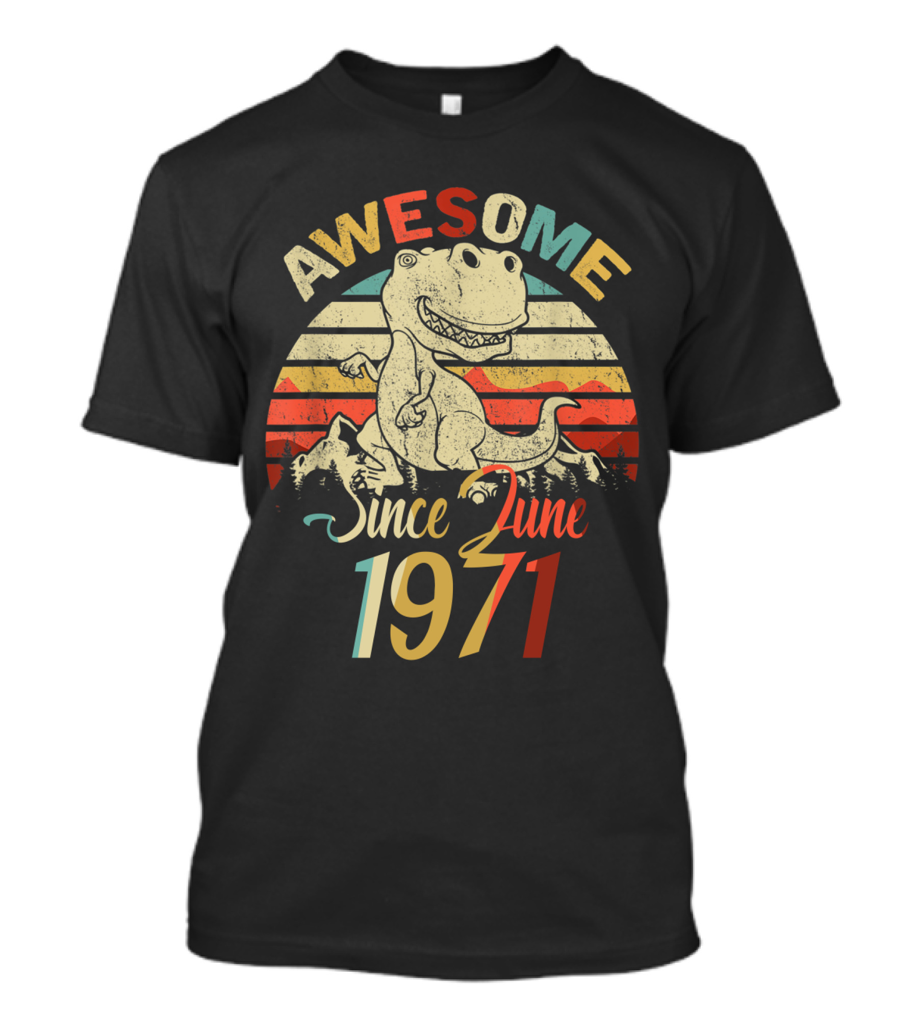 Awesome Since June 1971 Vintage Dinosaur Retro Stripes T-Shirt