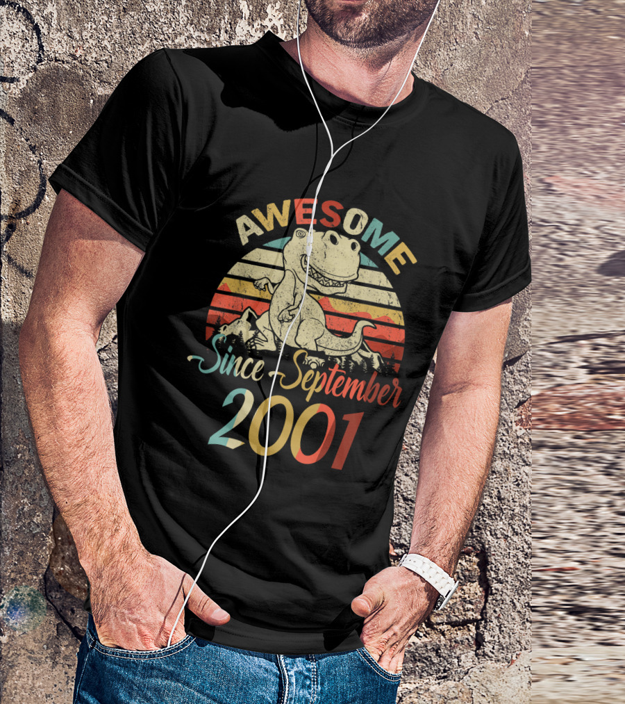 Awesome Since September 2001 Vintage Dinosaur T-Shirt