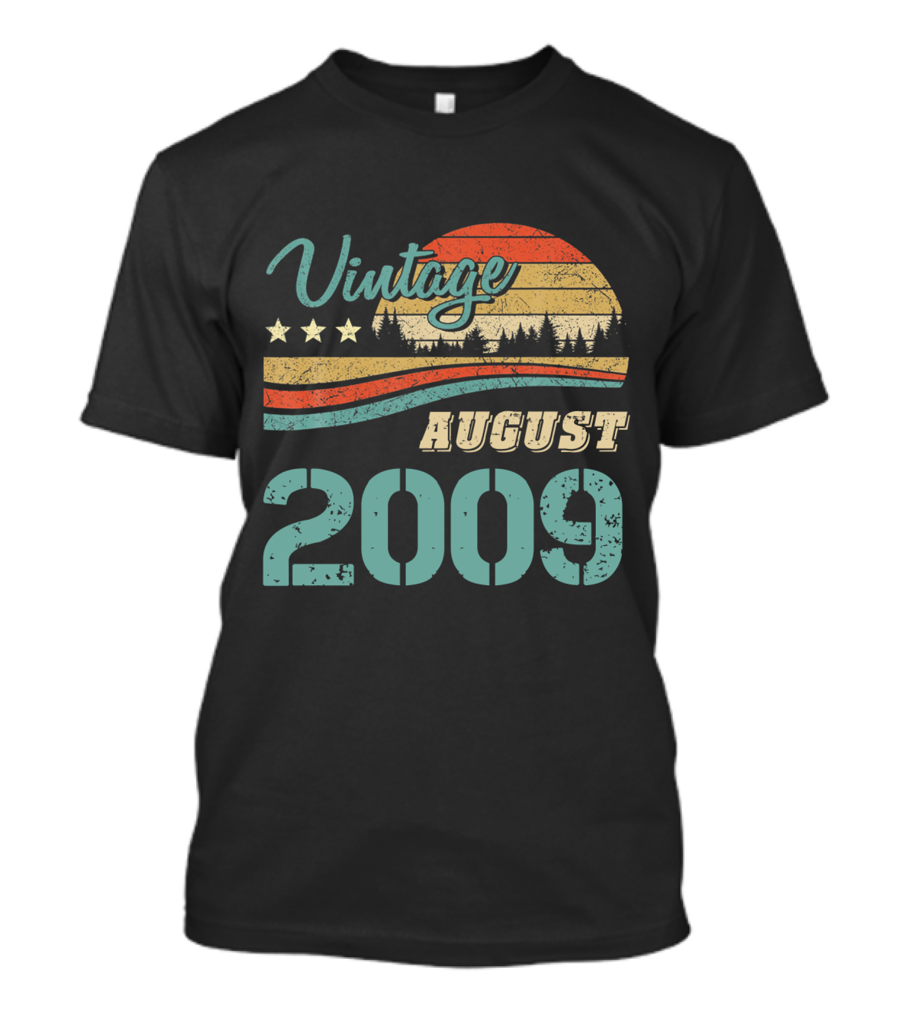 Vintage August 2009 Retro Sunset Forest Stars T-Shirt