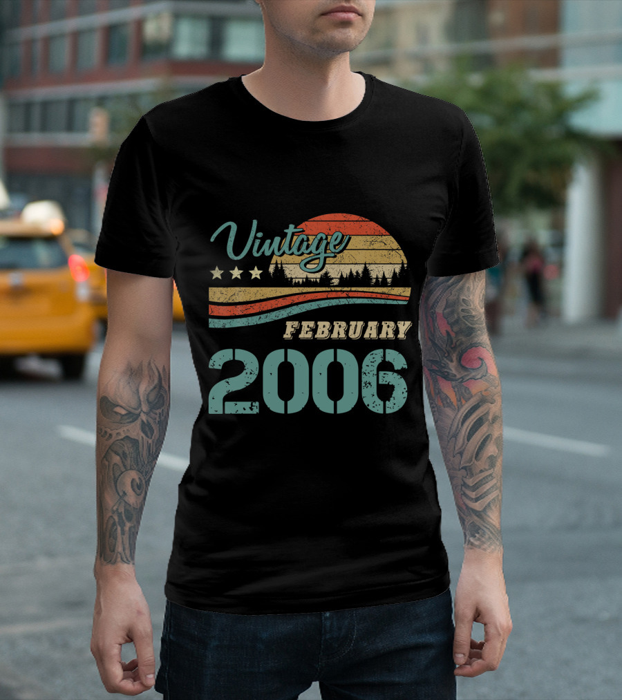 Vintage February 2006 Retro Sunset Forest Stars T-Shirt