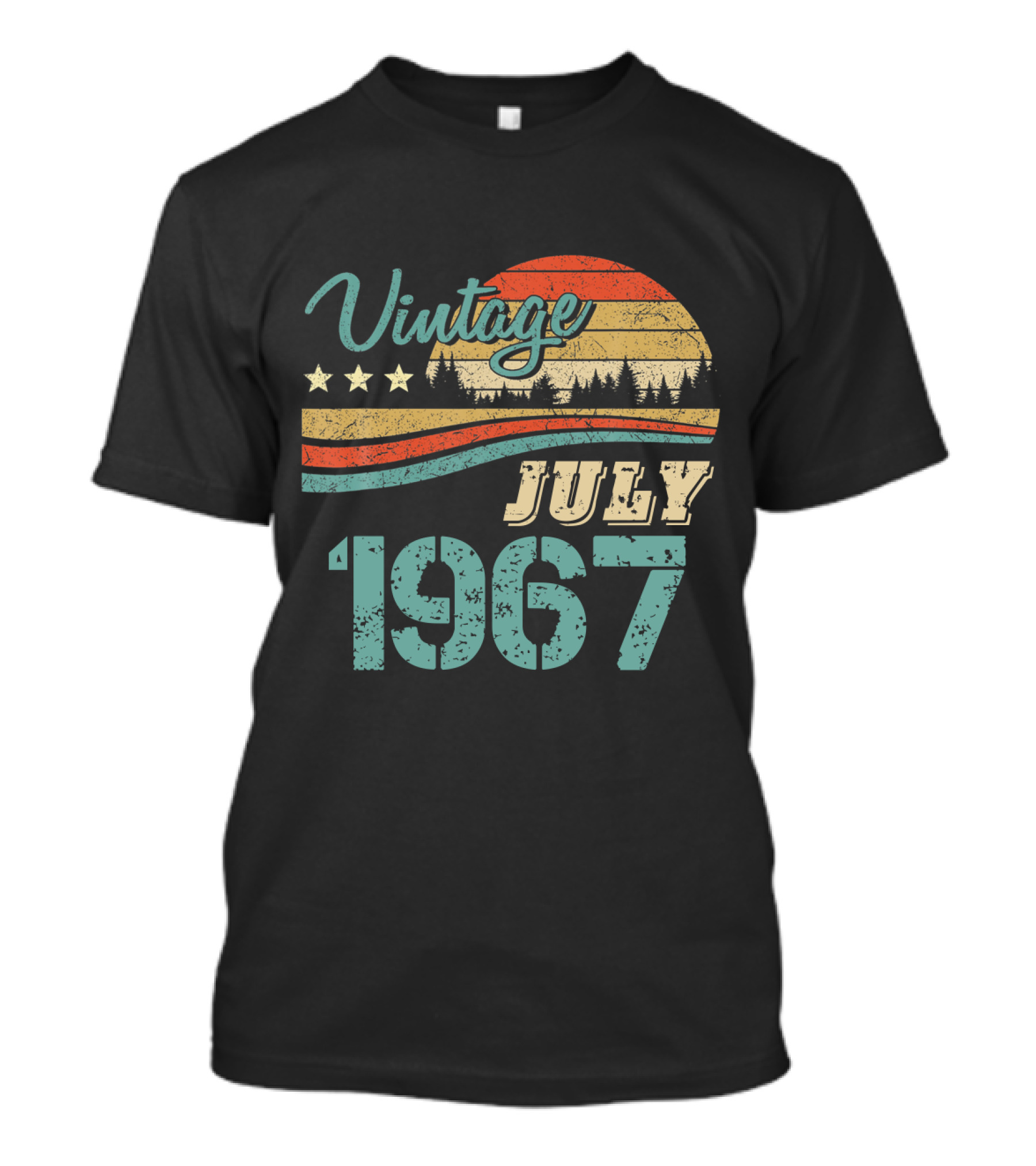 Vintage July 1967 Retro Sunset Forest Stars T-Shirt