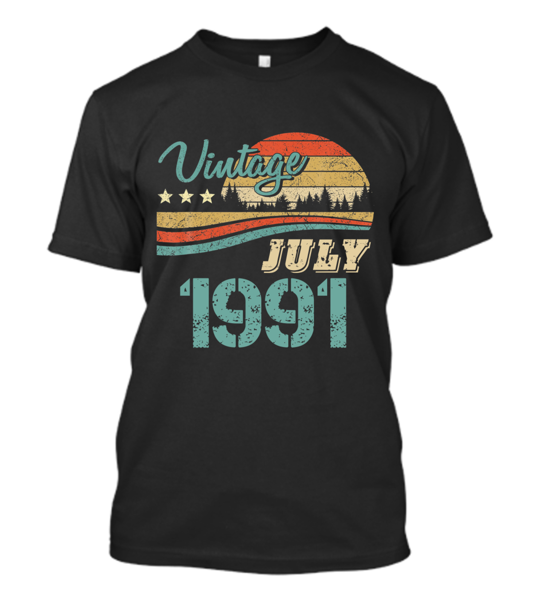 Vintage July 1991 Retro Sunset Forest T-Shirt