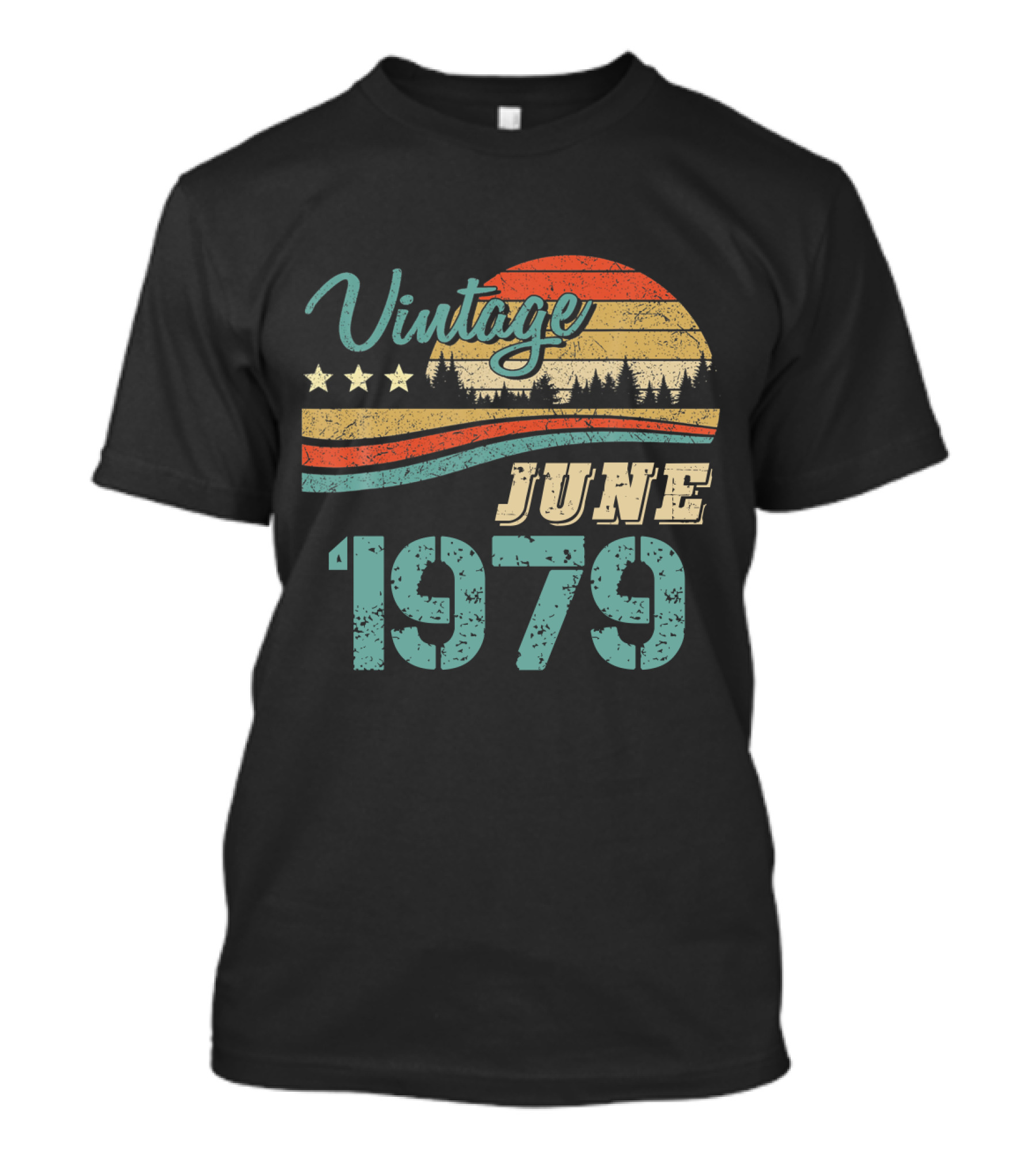Vintage June 1979 Retro Sunset Forest Scene T-Shirt