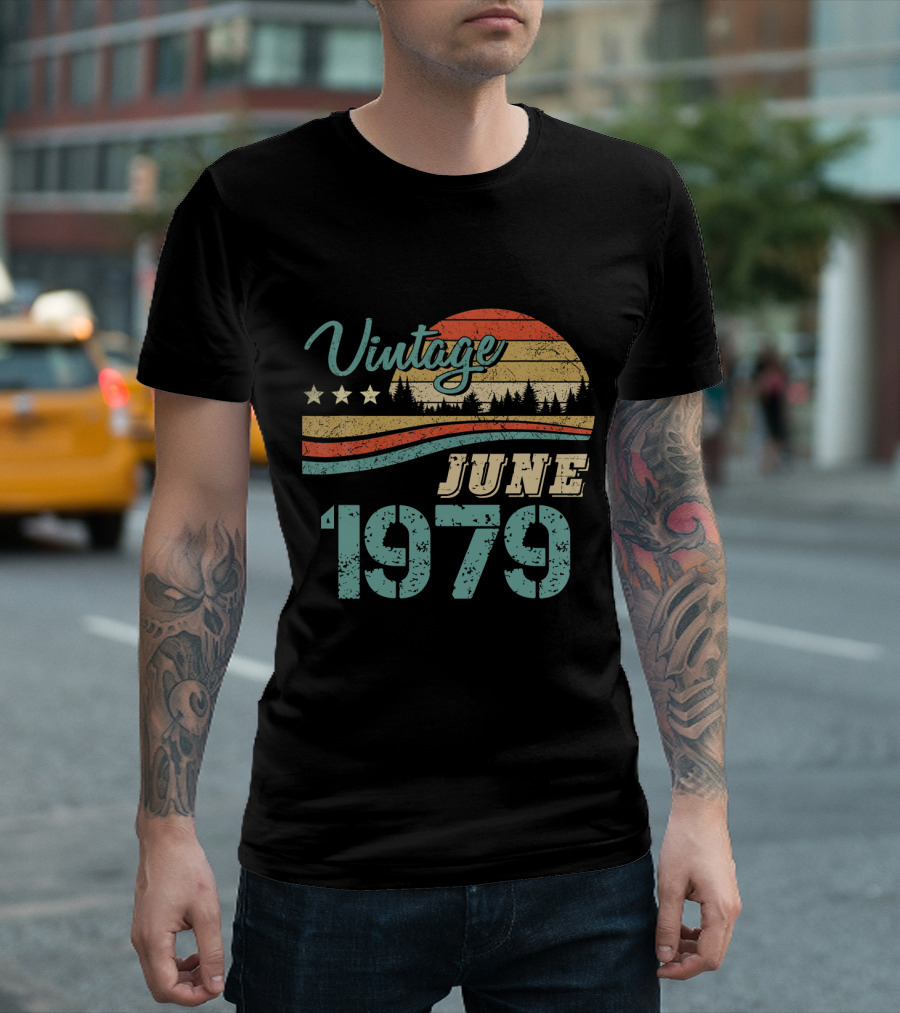 Vintage June 1979 Retro Sunset Forest Scene T-Shirt