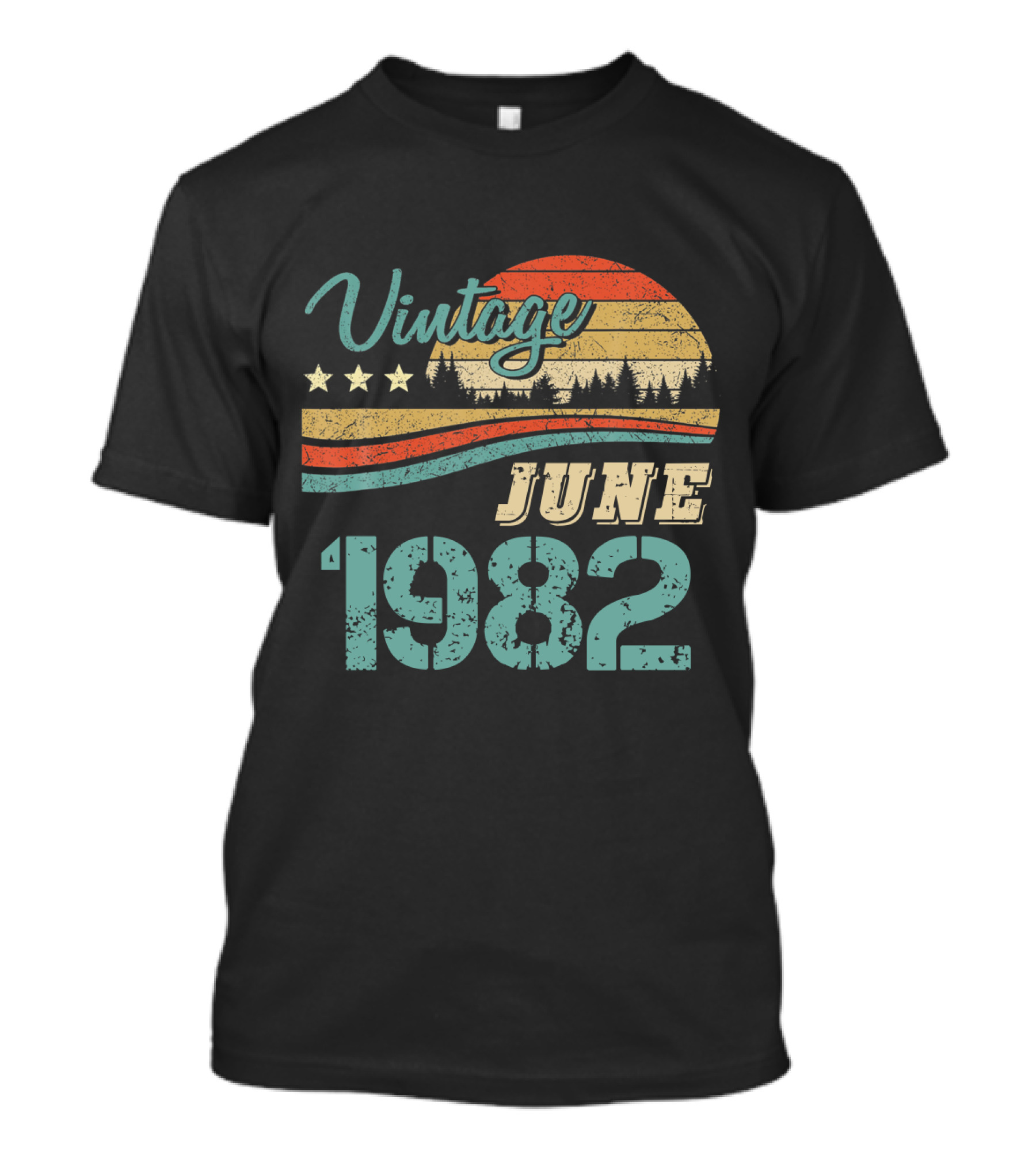 Vintage June 1982 Retro Sunset Forest Stars T-Shirt