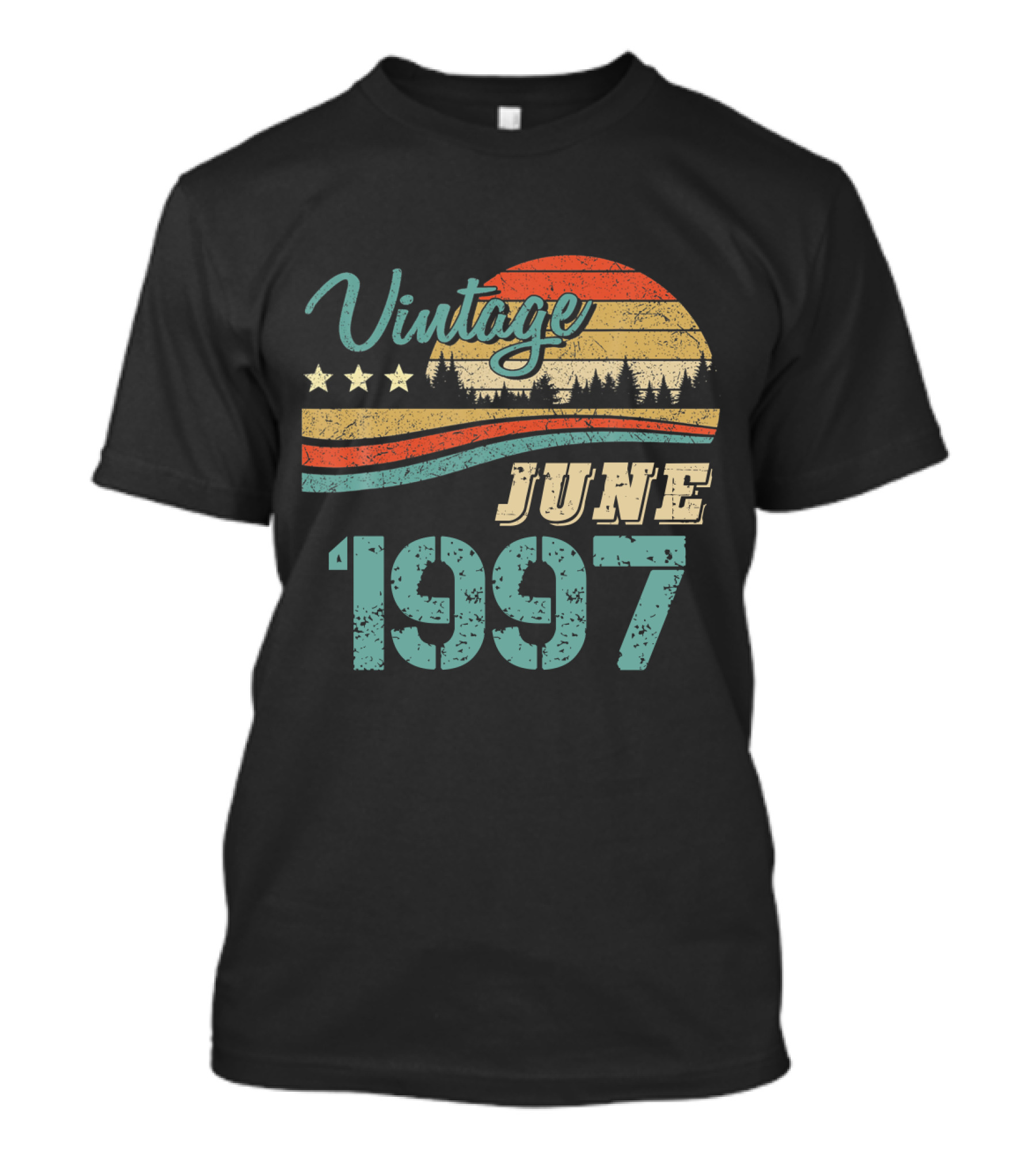 Vintage June 1997 Retro Sunset Forest Stars T-Shirt