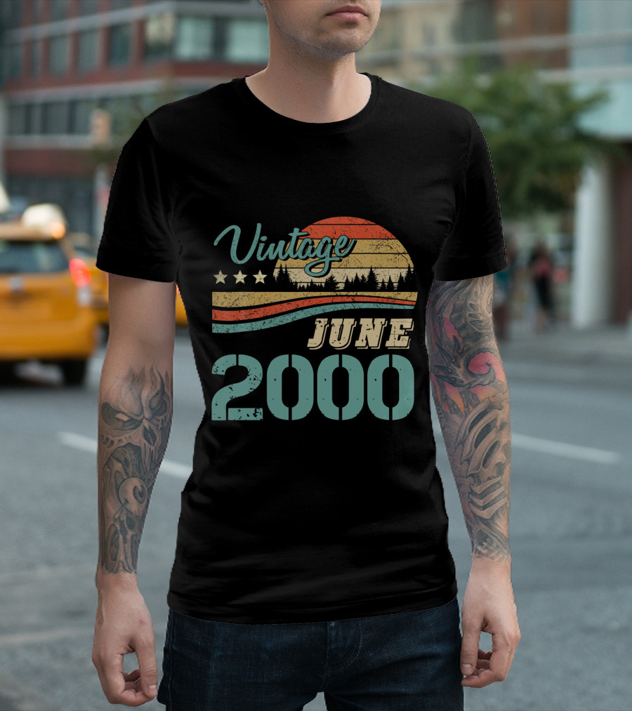 Vintage June 2000 Sunset Retro Stars Trees T-Shirt