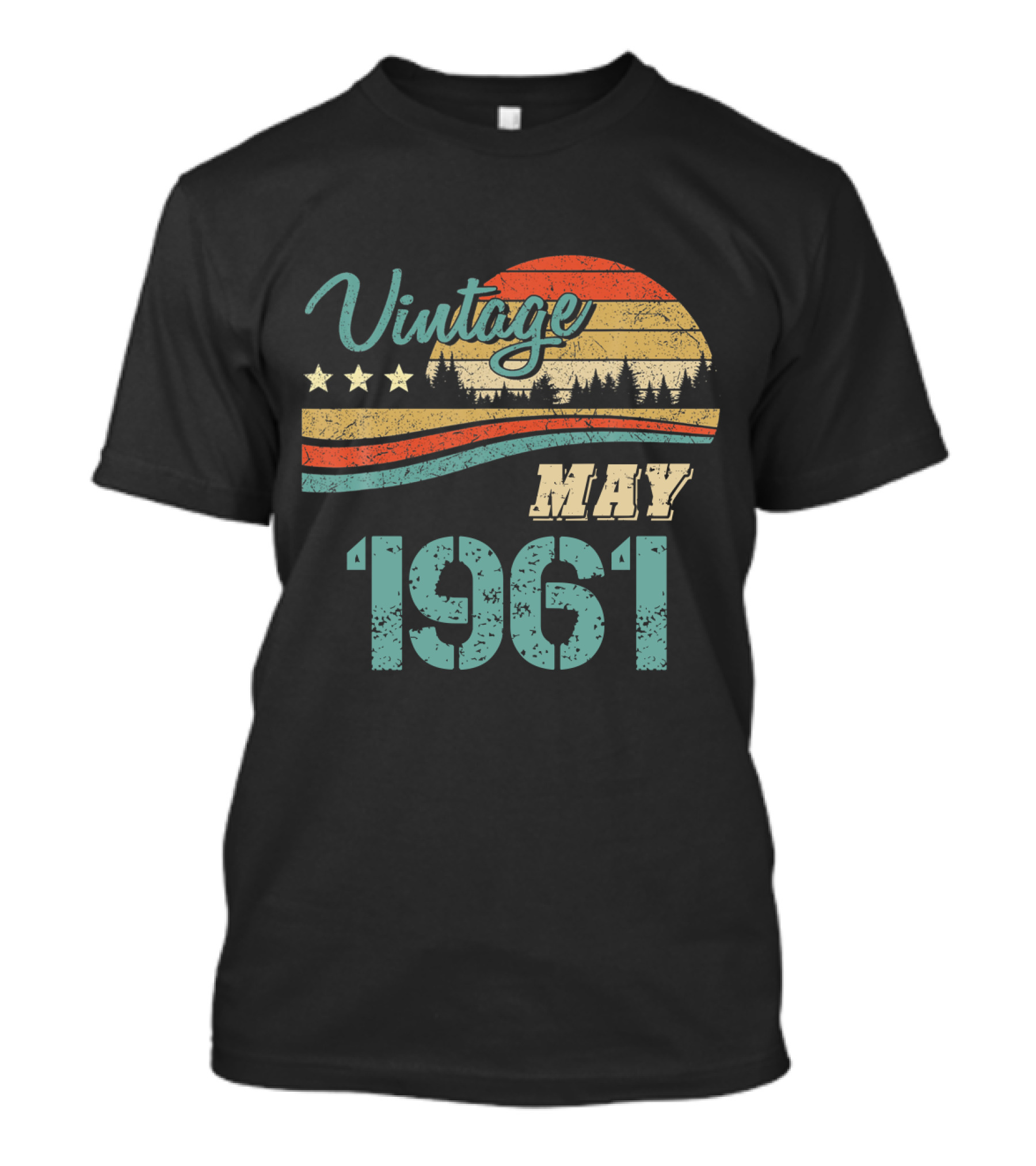 Vintage May 1961 Retro Sunset Forest Stars T-Shirt