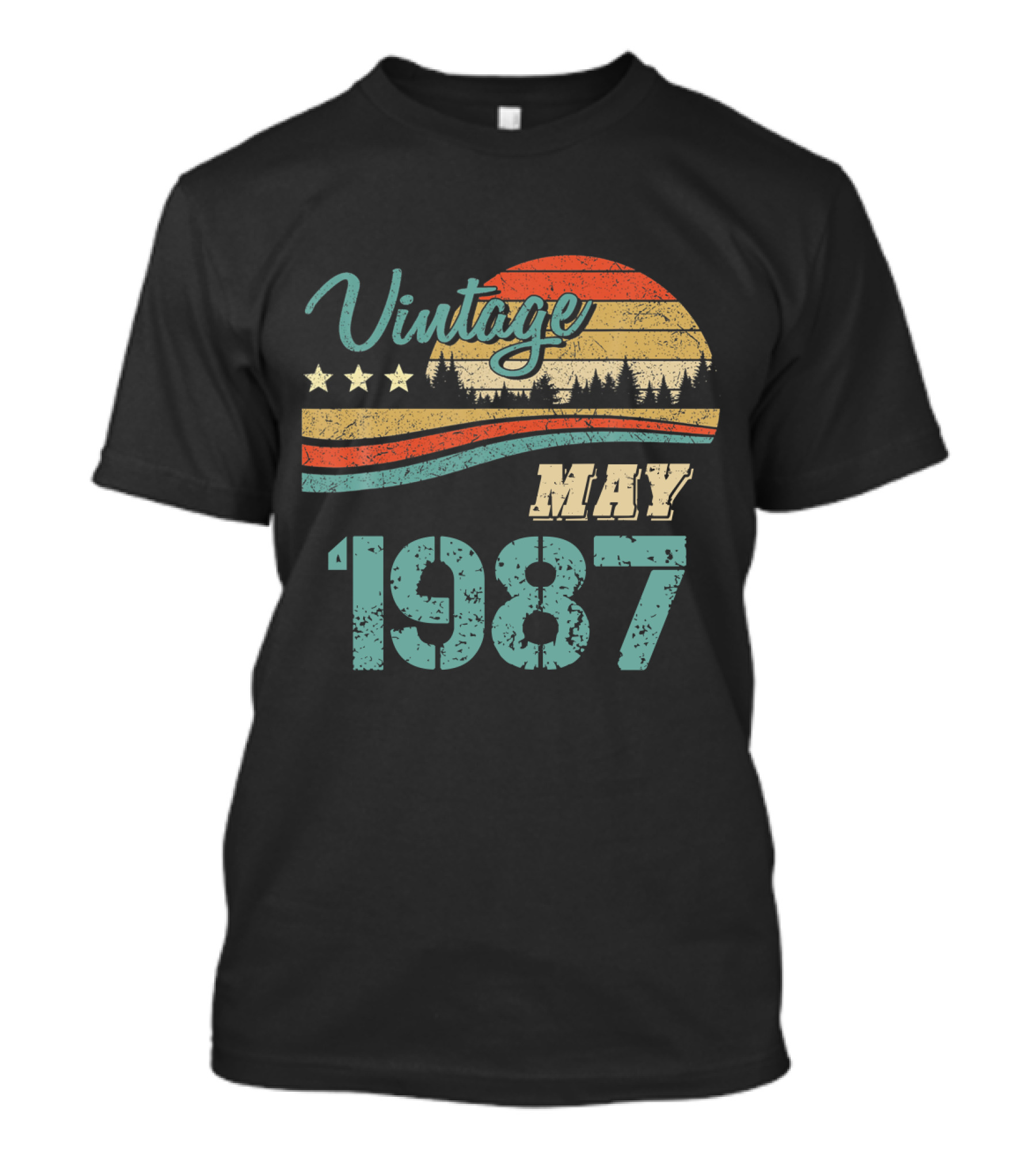 Vintage May 1987 Sunset Forest Retro Birthday T-Shirt