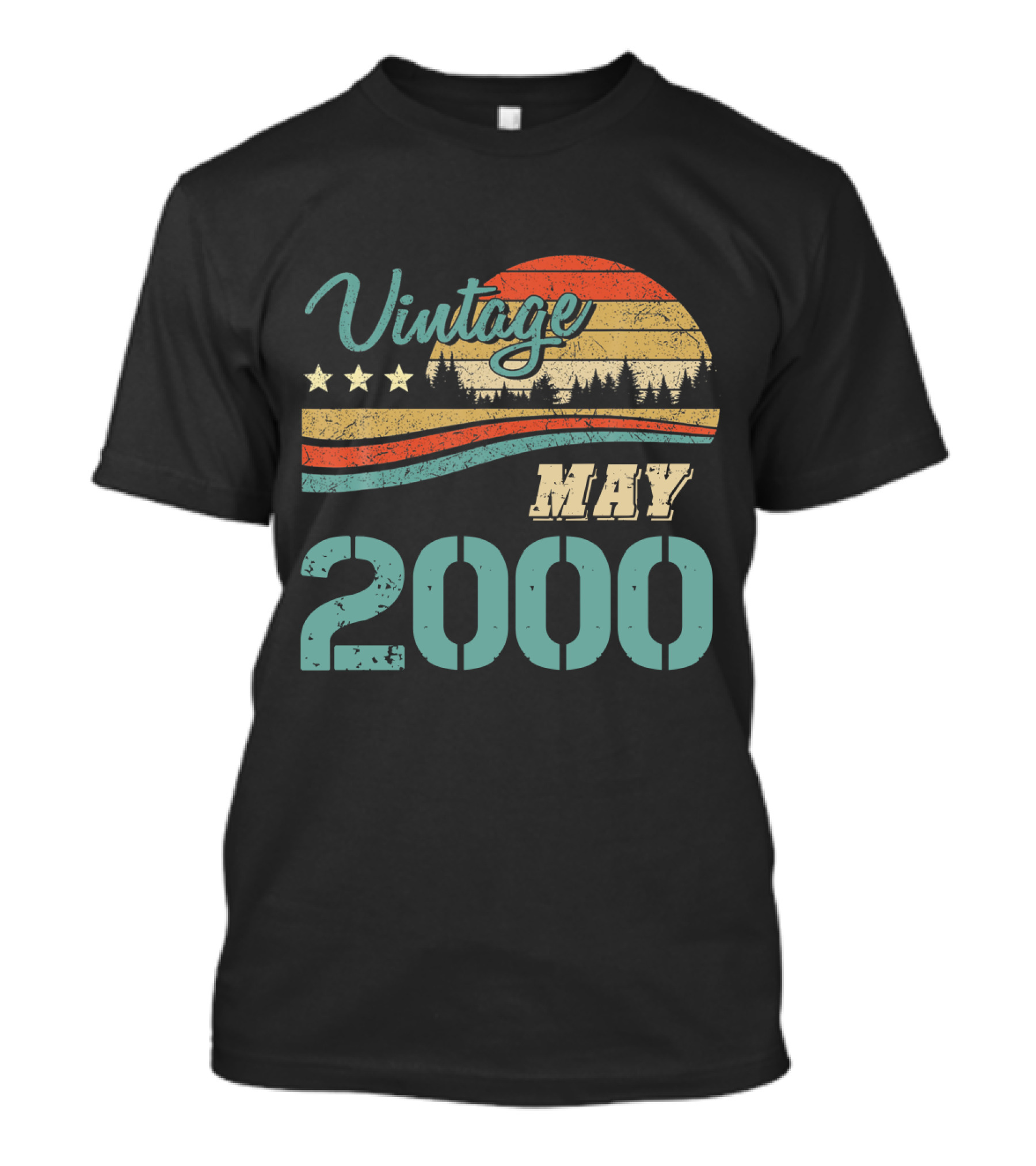 Vintage May Birthday 2000 Stars Sunset Forest Retro T-Shirt