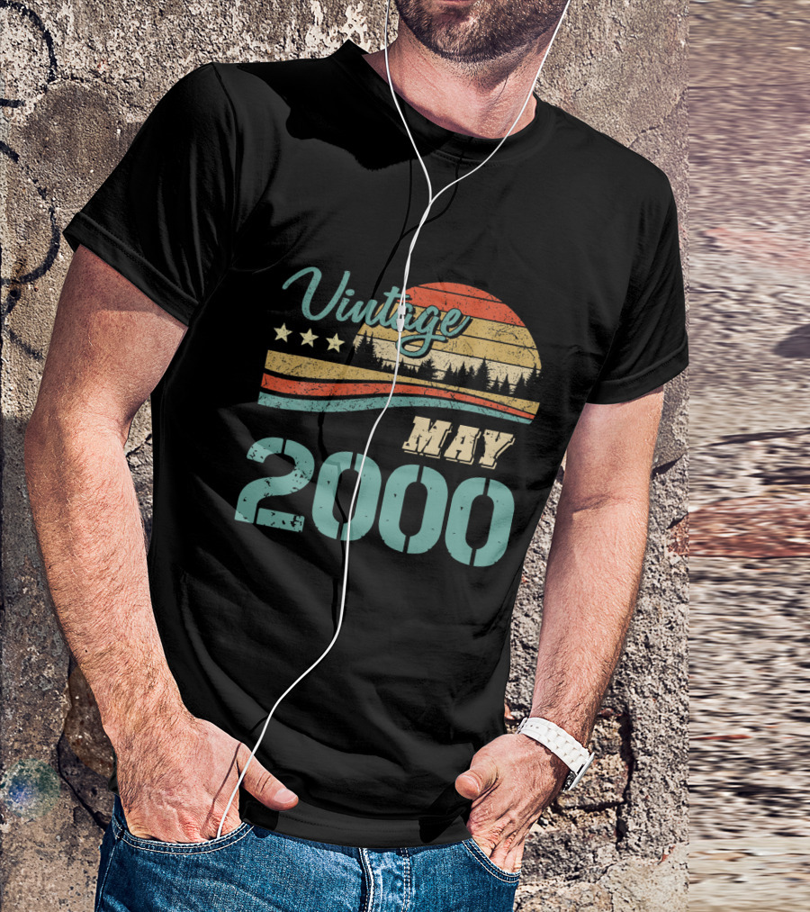 Vintage May Birthday 2000 Stars Sunset Forest Retro T-Shirt