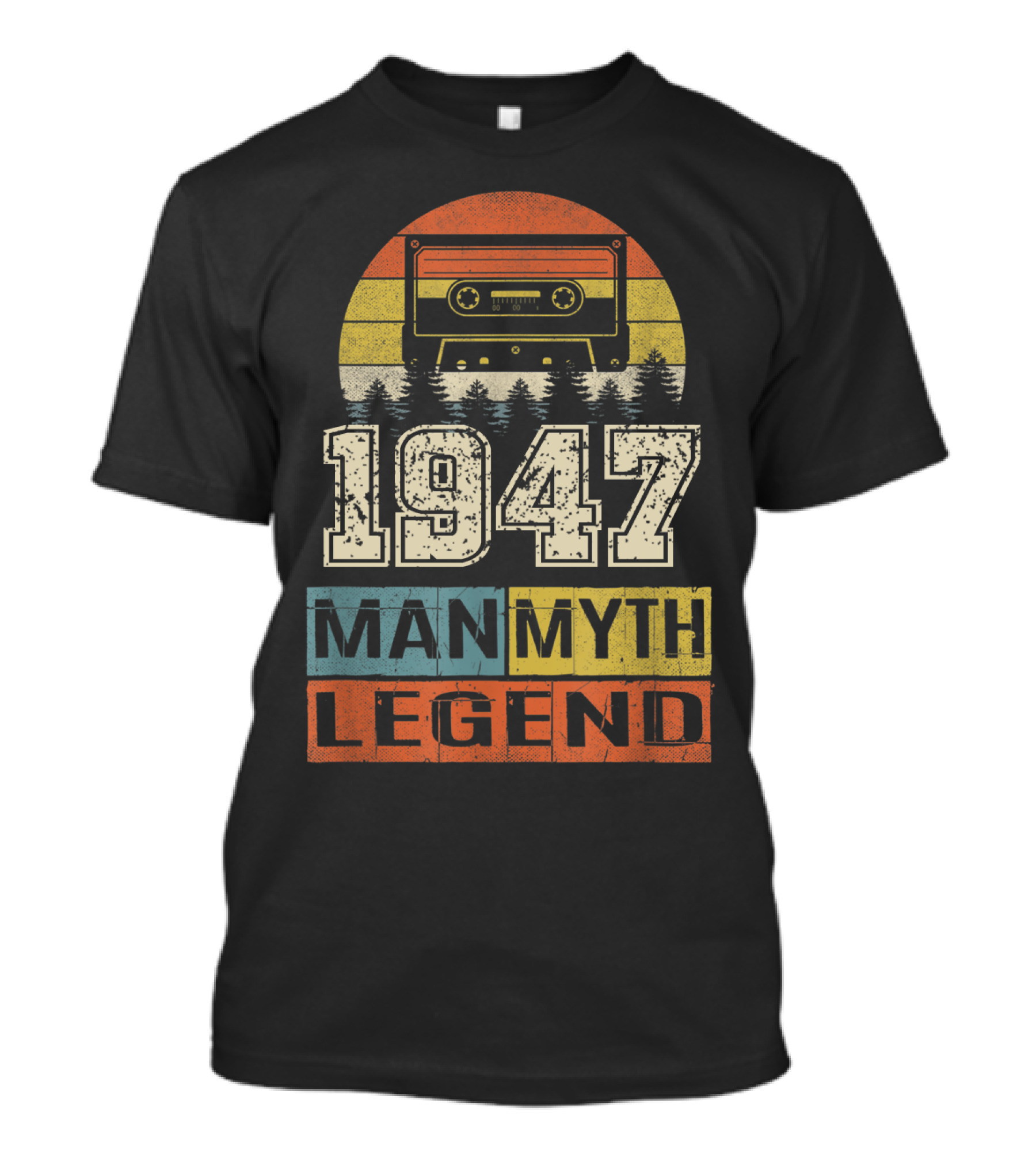1947 Vintage Cassette Man Myth Legend Retro Sunset Pine Trees T-Shirt