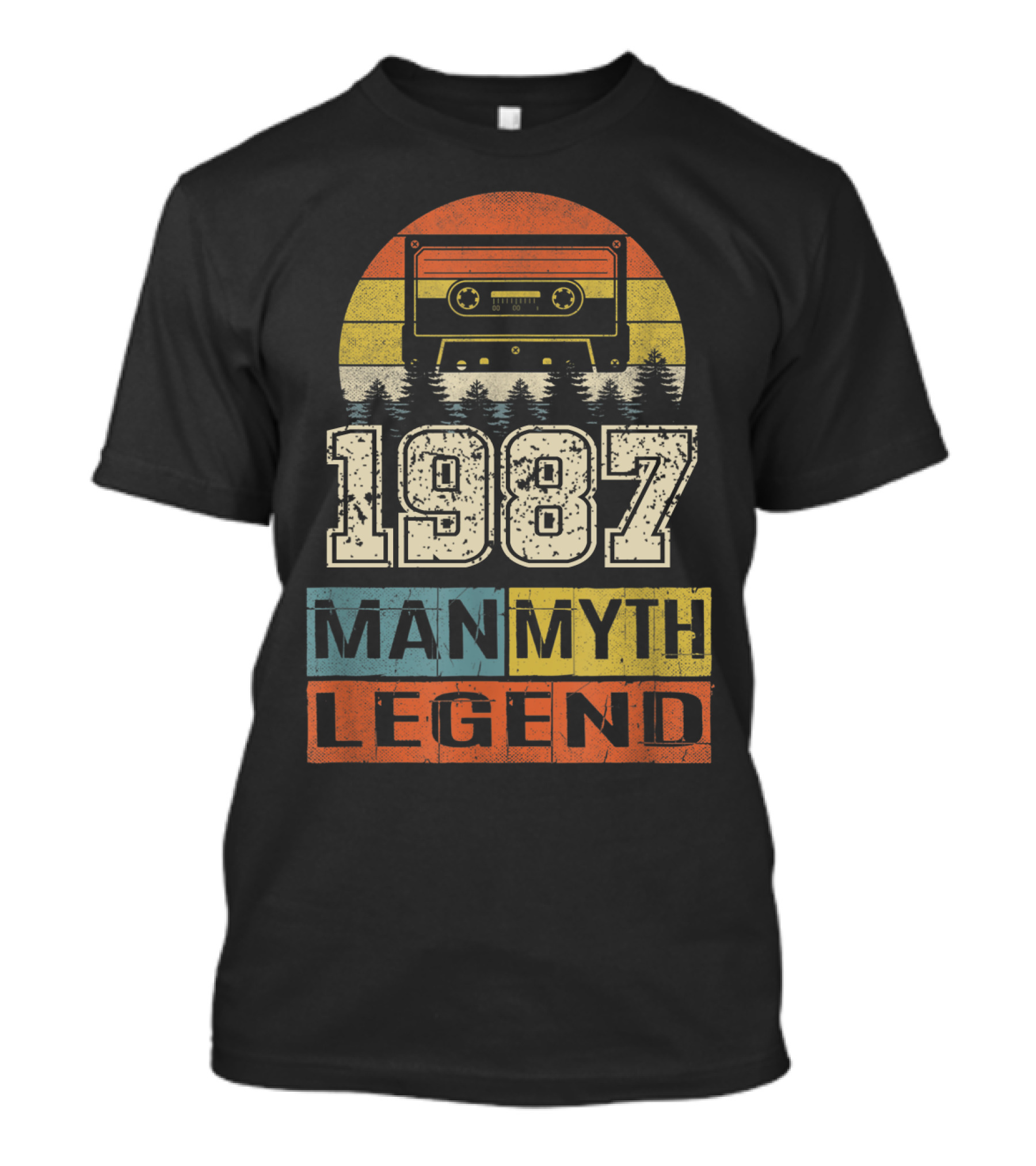 1987 Vintage Cassette Man Myth Legend Retro Sunset Forest T-Shirt