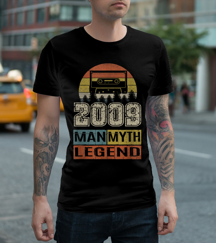 2009 Vintage Cassette Man Myth Legend Retro Music Forest Scene T-Shirt