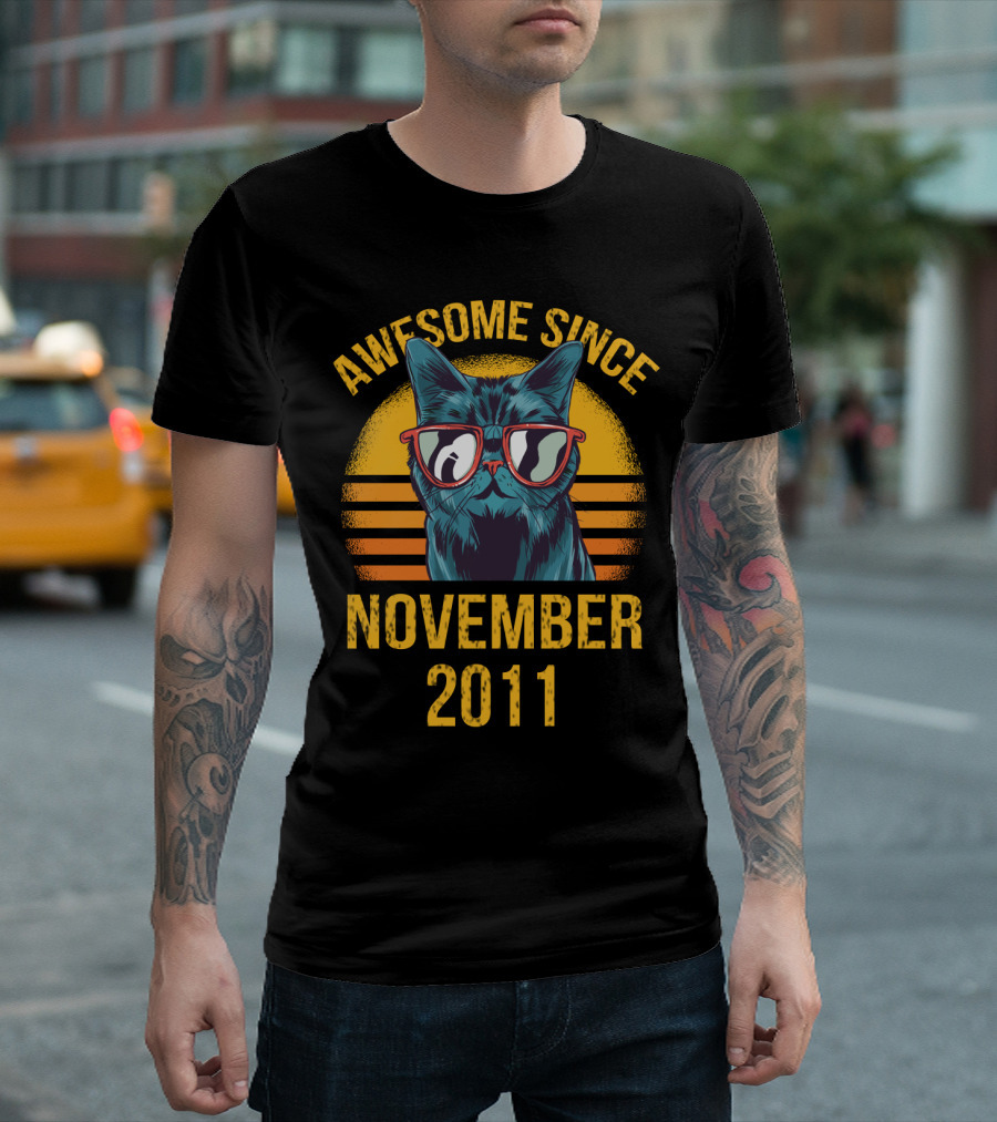 Awesome Since November 2011 Cat With Sunglasses T-Shirt