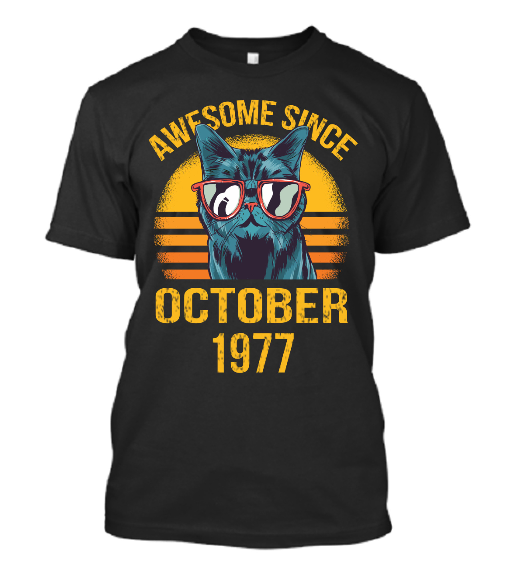Awesome Cat Dad October 1977 Retro Sunglasses Vintage Vibe T-Shirt