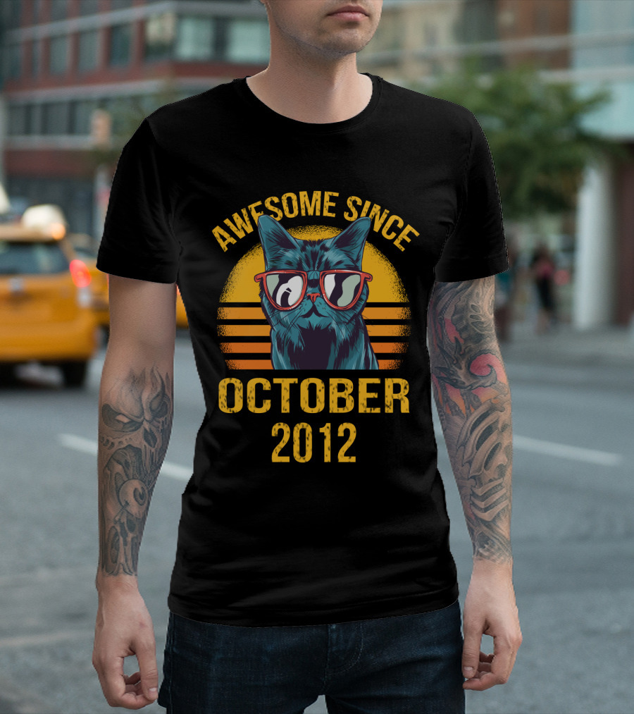 Awesome Cat Dad Ever Since October 2012 Retro Sunglasses T-Shirt