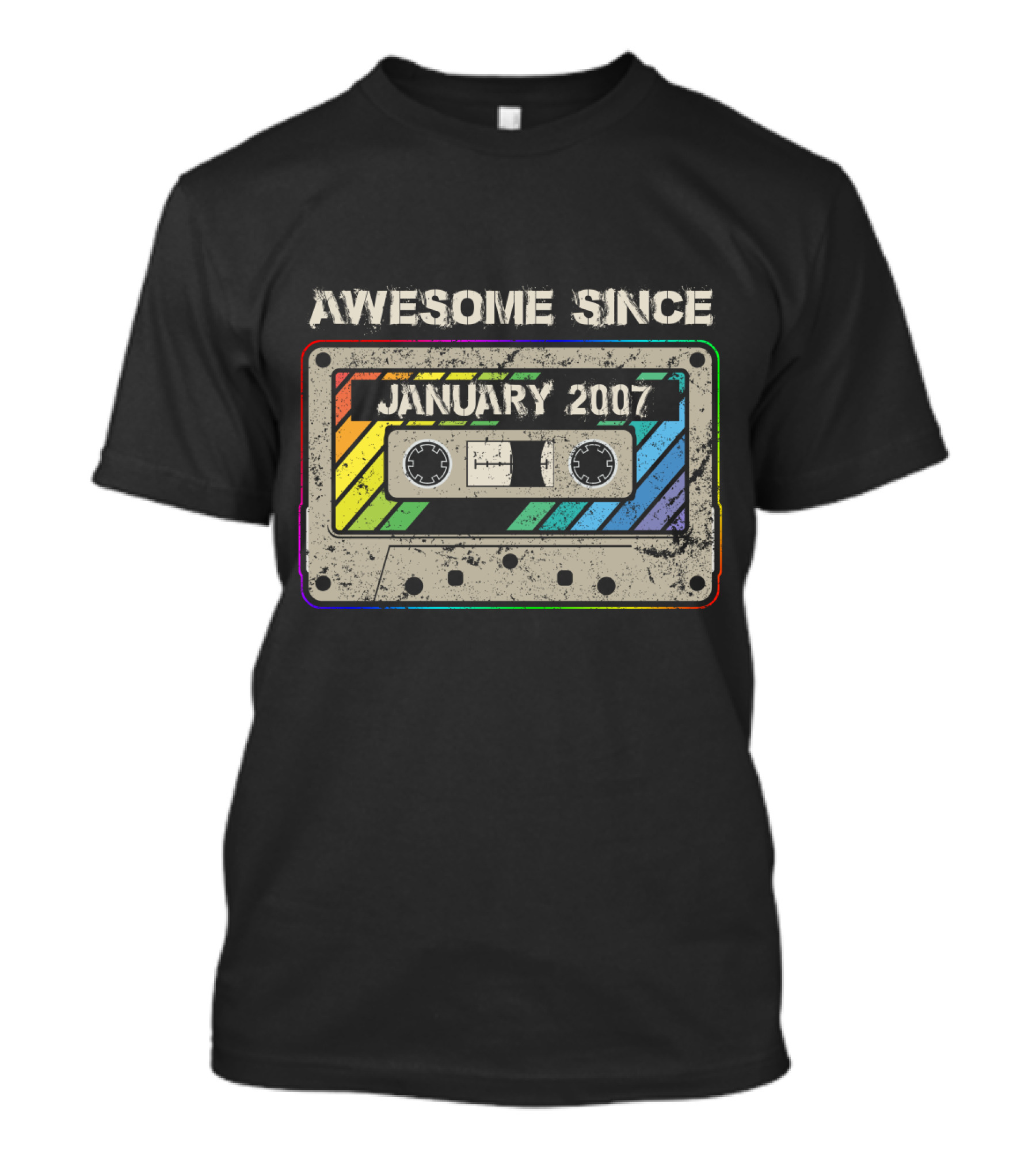 Awesome Since January 2007 Cassette Tape Retro Rainbow T-Shirt