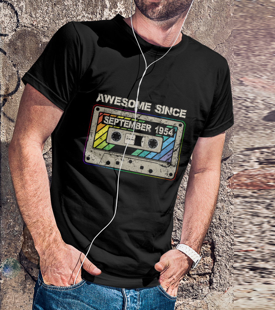 Awesome Since September 1954 Rainbow Cassette Tape Retro T-Shirt