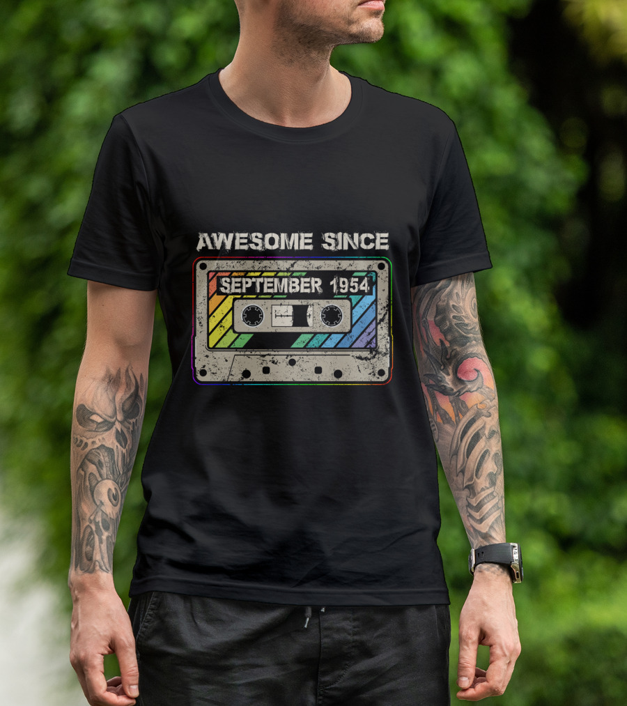 Awesome Since September 1954 Rainbow Cassette Tape Retro T-Shirt
