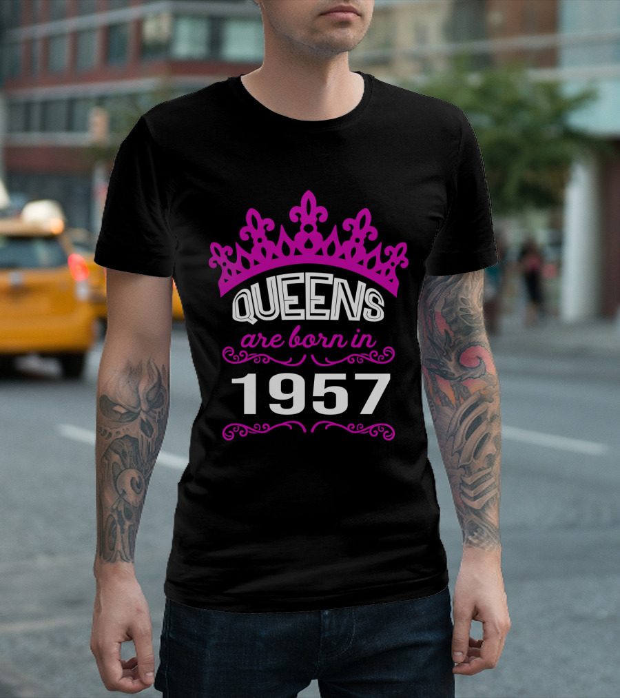 Queens Are Born in 1957 Pink Crown T-Shirt
