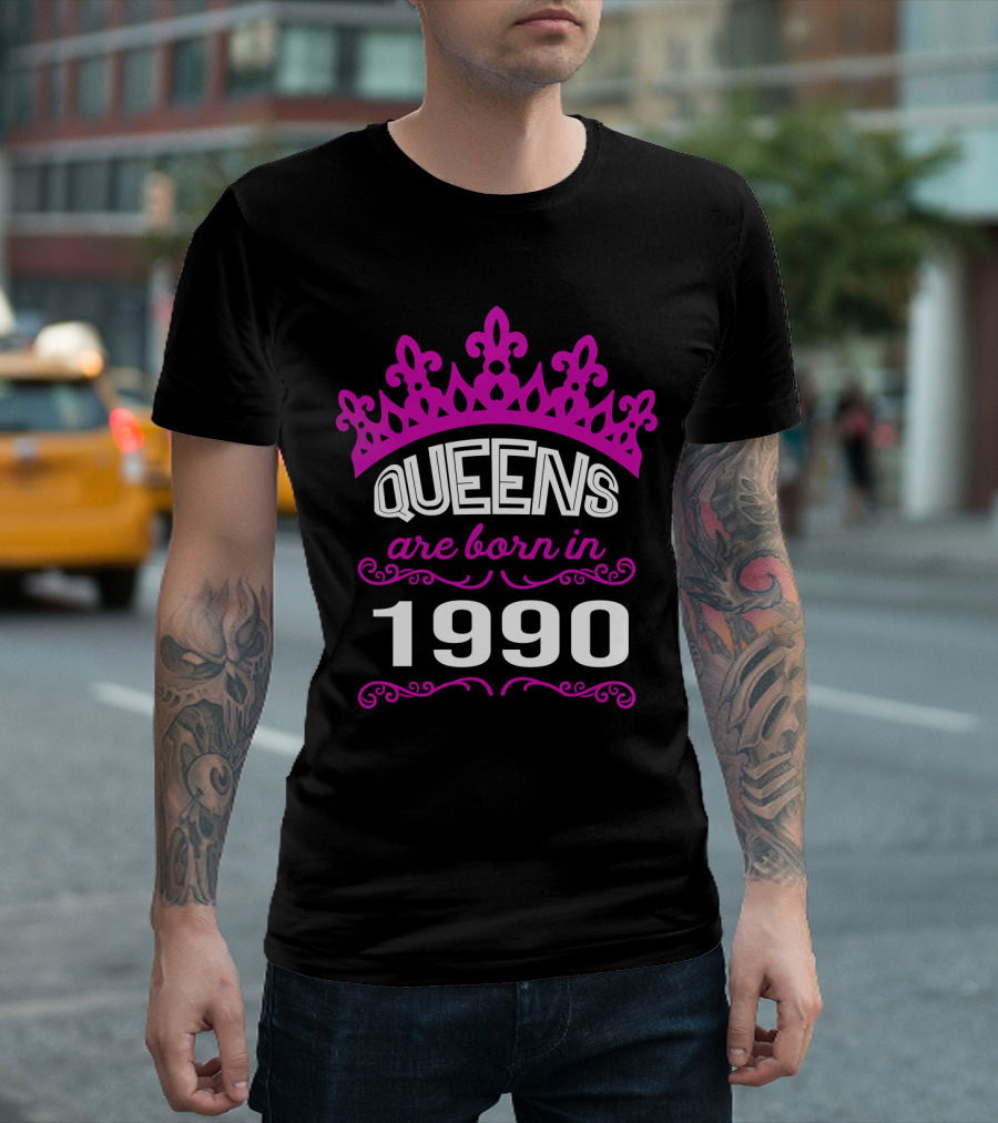 Queens Are Born In 1990 With Crown And Elegant Text Elements T-Shirt
