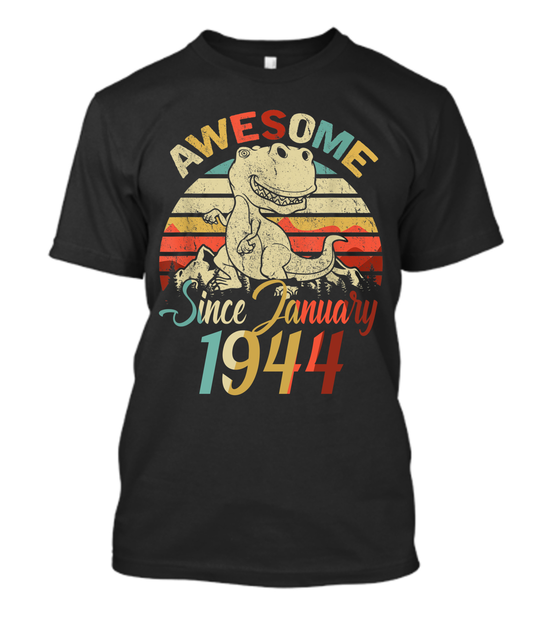 Awesome Since January 1944 Vintage Dinosaur Retro Sunset T-Shirt