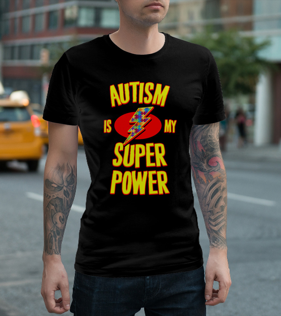 AUTISM IS MY SUPER POWER Puzzle Lightning Bolt Empowerment T-Shirt