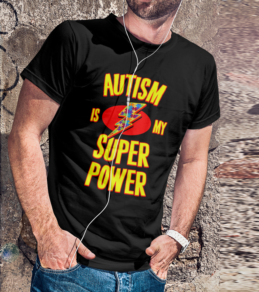 AUTISM IS MY SUPER POWER Puzzle Lightning Bolt Empowerment T-Shirt