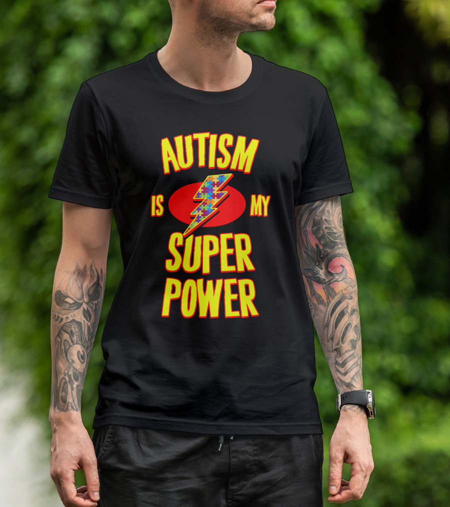 AUTISM IS MY SUPER POWER Puzzle Lightning Bolt Empowerment T-Shirt