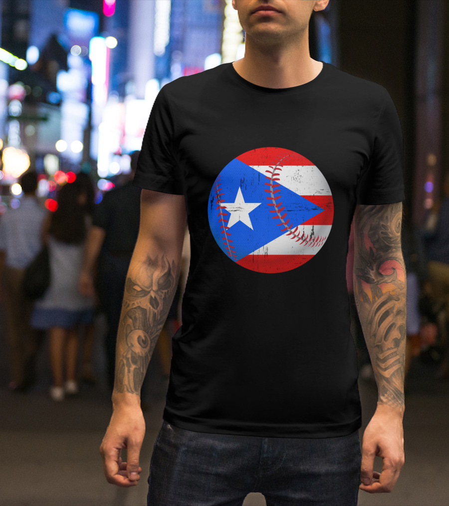 Puerto Rico Flag Baseball Seamless Fusion T-Shirt