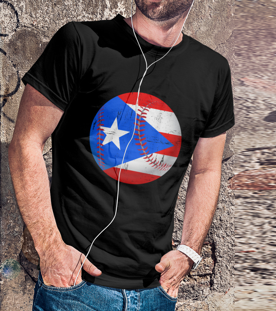 Puerto Rico Flag Baseball Seamless Fusion T-Shirt