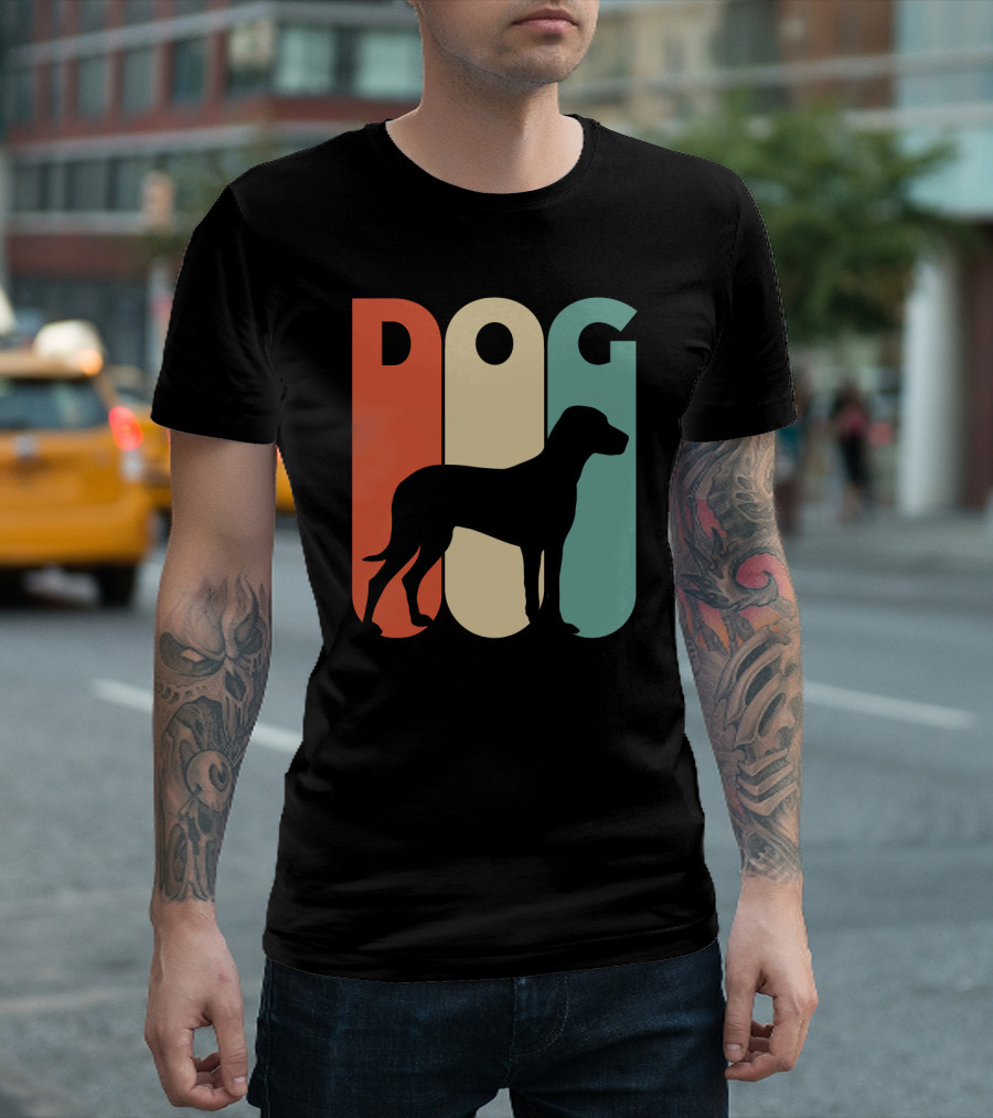 Vintage Style Dog Silhouette Graphic Retro Color Scheme T-Shirt