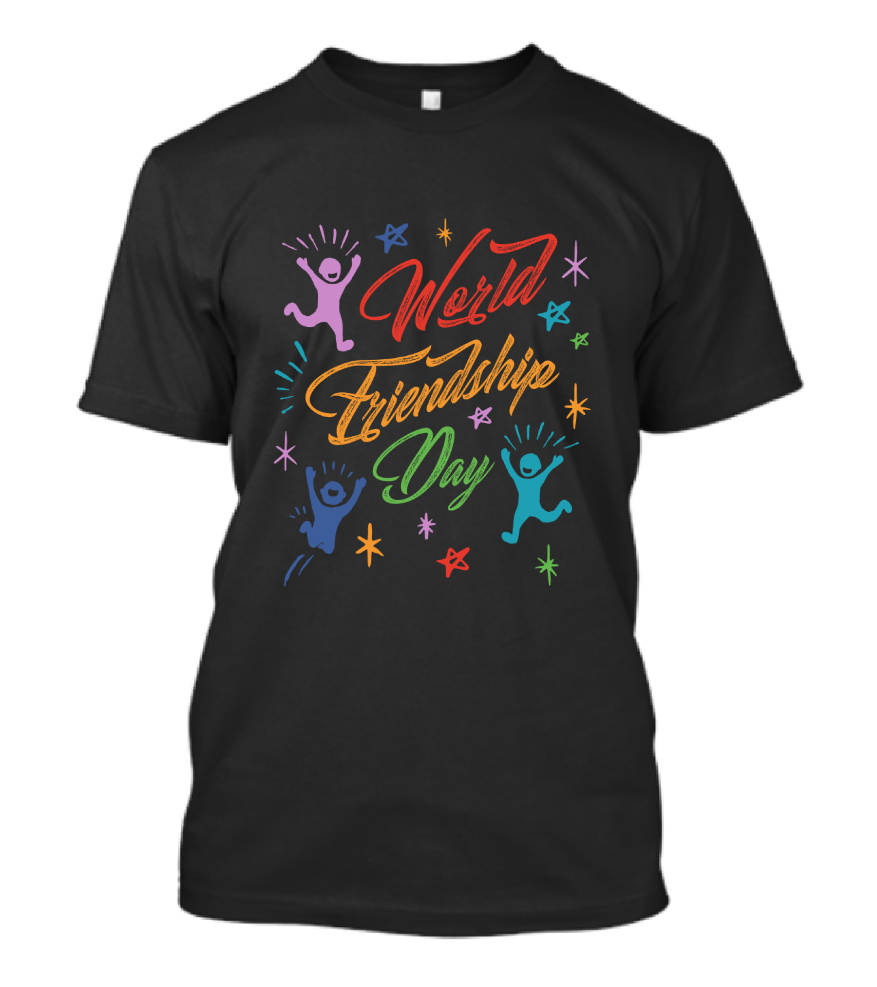 World Friendship Day Colorful Celebration With Joyful Figures And Stars T-Shirt