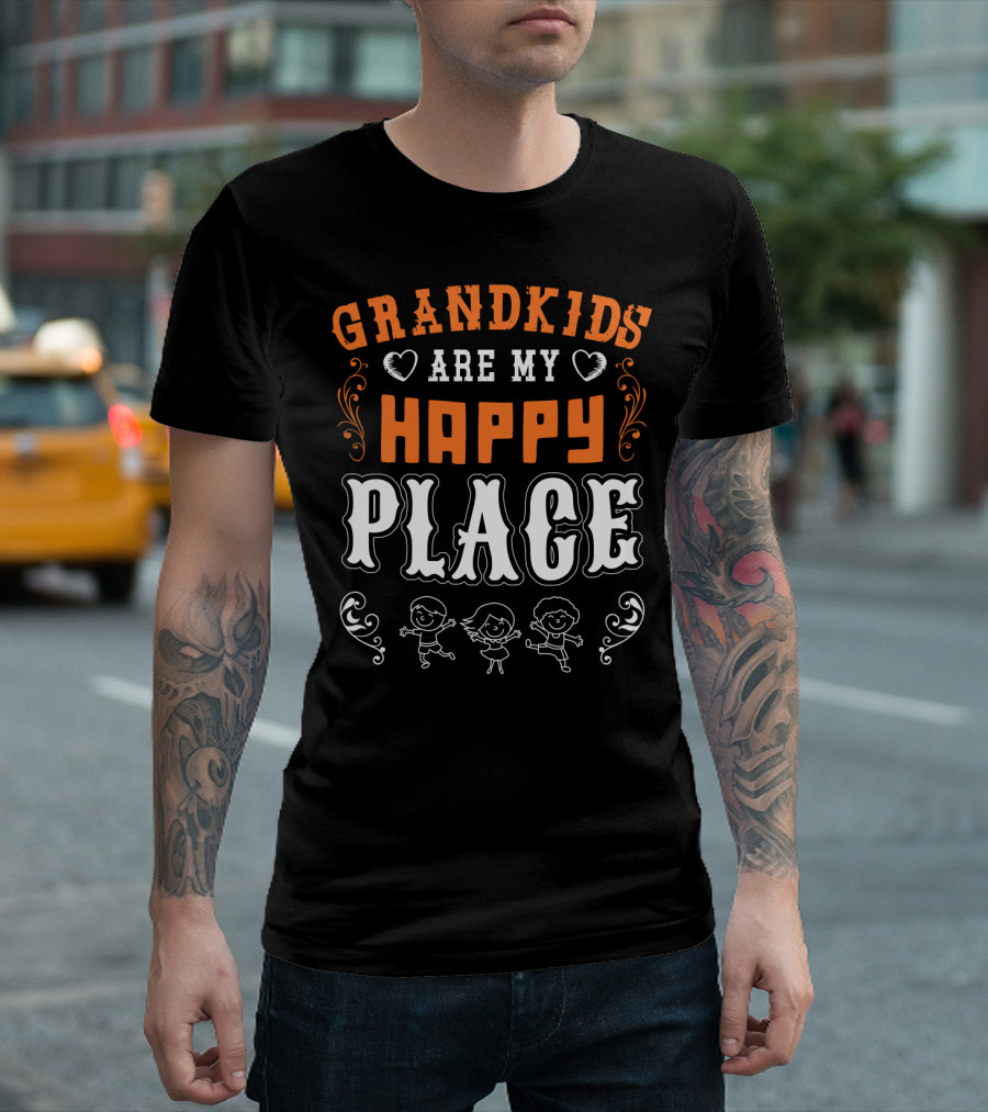 Grandkids Are My Happy Place With Hearts And Joyful Kids T-Shirt