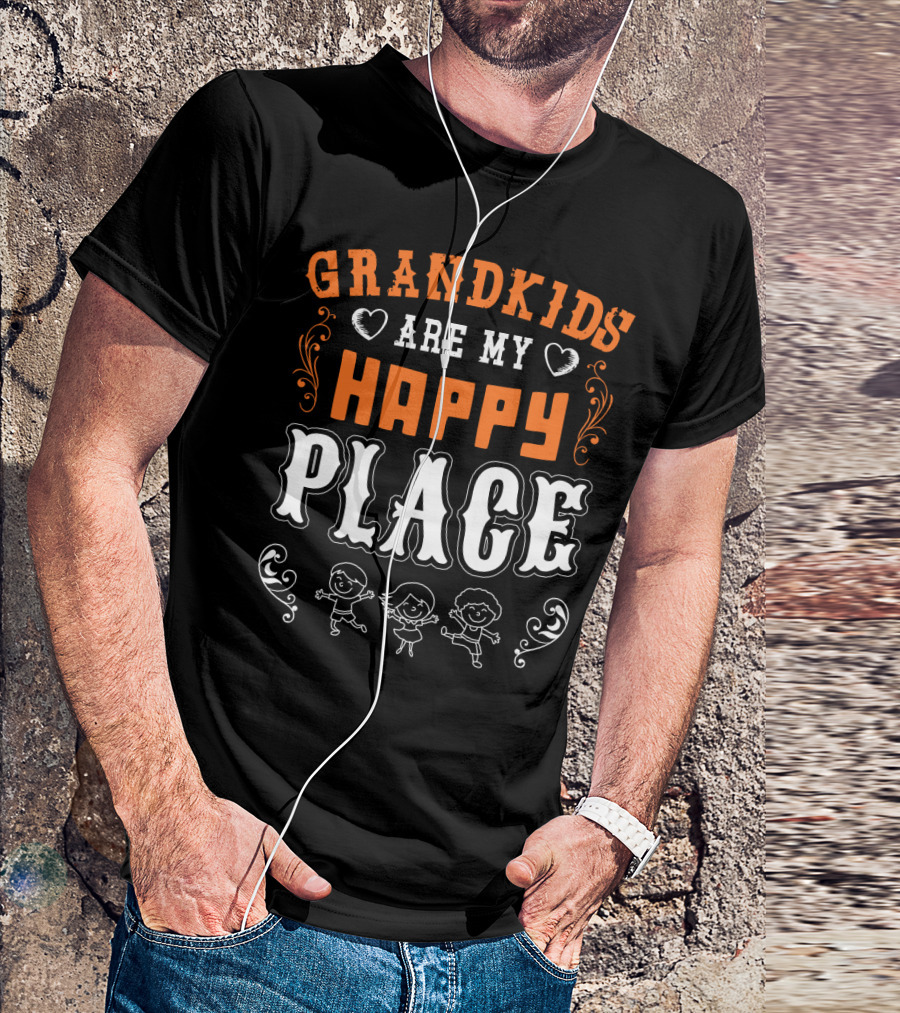 Grandkids Are My Happy Place With Hearts And Joyful Kids T-Shirt
