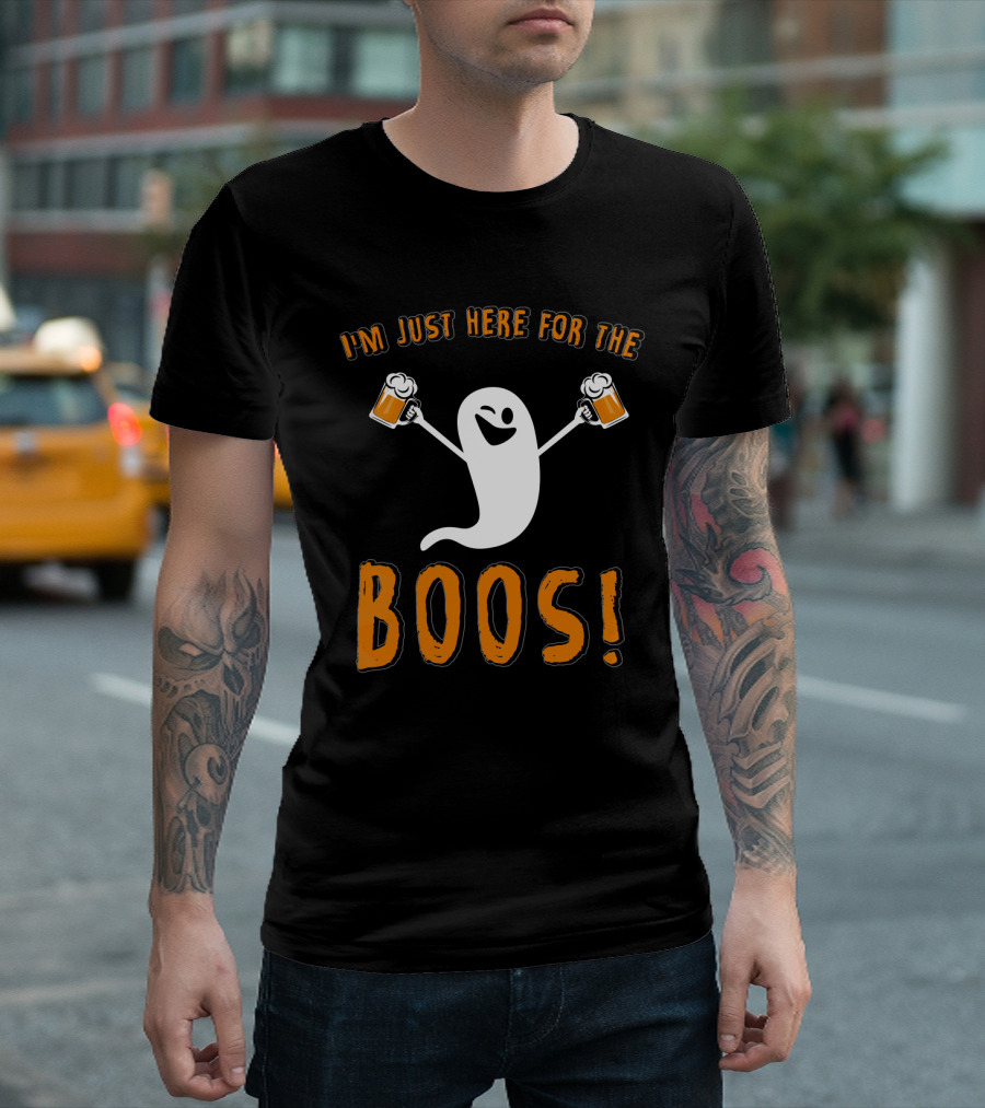 I'm Just Here For The Boos Ghost With Beer Mugs T-Shirt