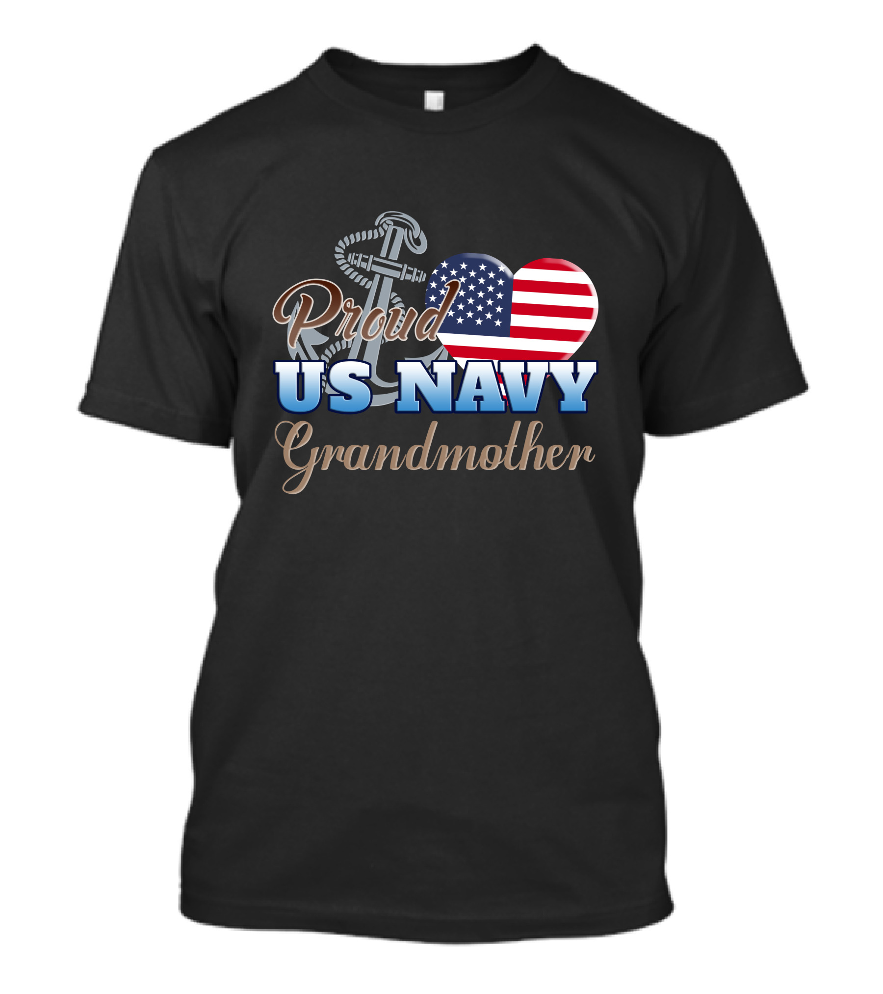 Proud US Navy Grandmother Anchor American Flag Heart T-Shirt