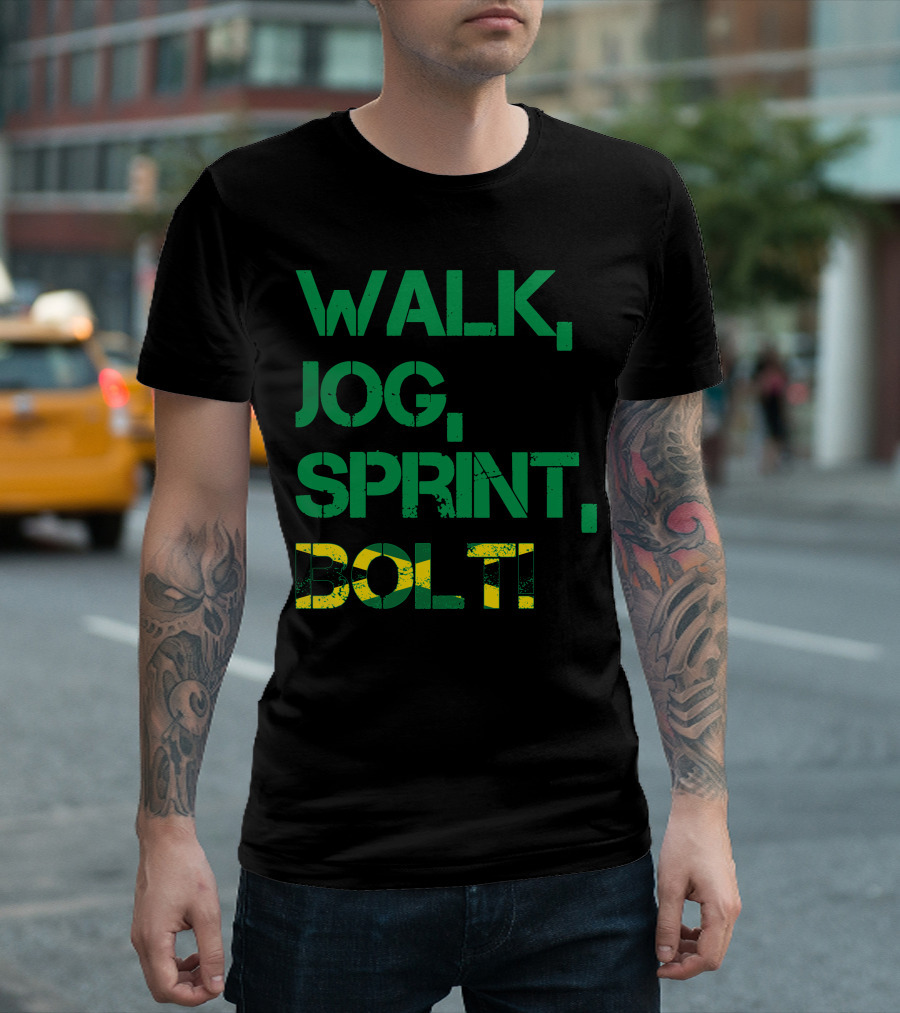 WALK JOG SPRINT BOLT Jamaican Colors Athletic Speed T-Shirt