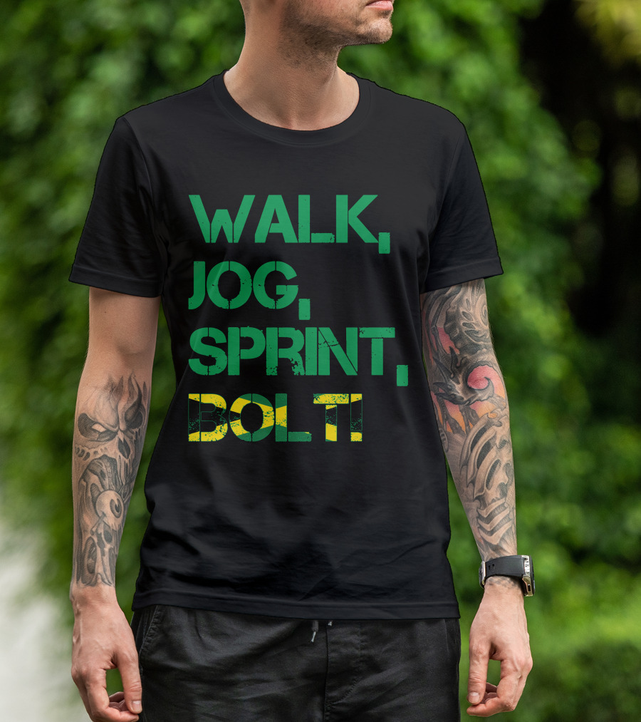 WALK JOG SPRINT BOLT Jamaican Colors Athletic Speed T-Shirt