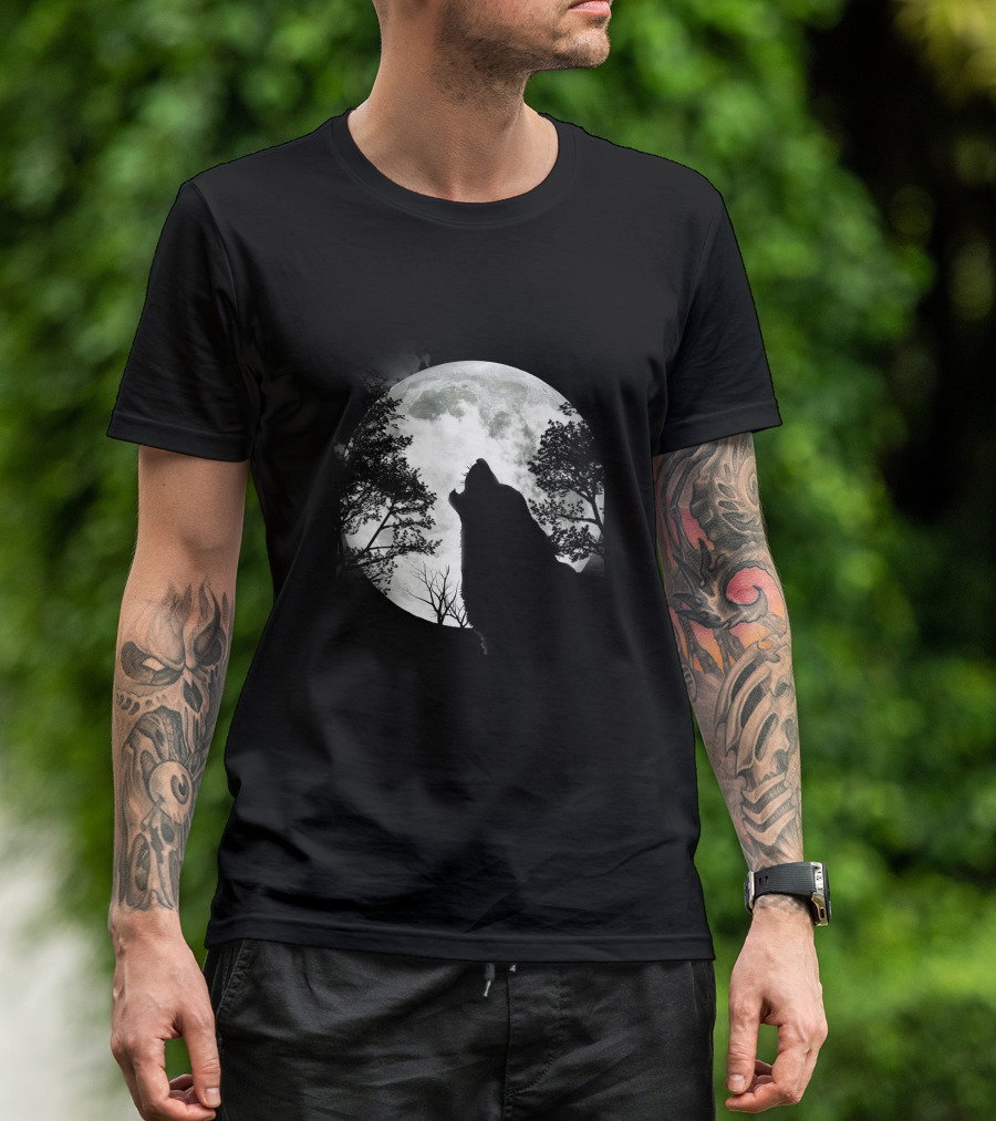 The Mountain Howling Wolf Full Moon Forest T-Shirt