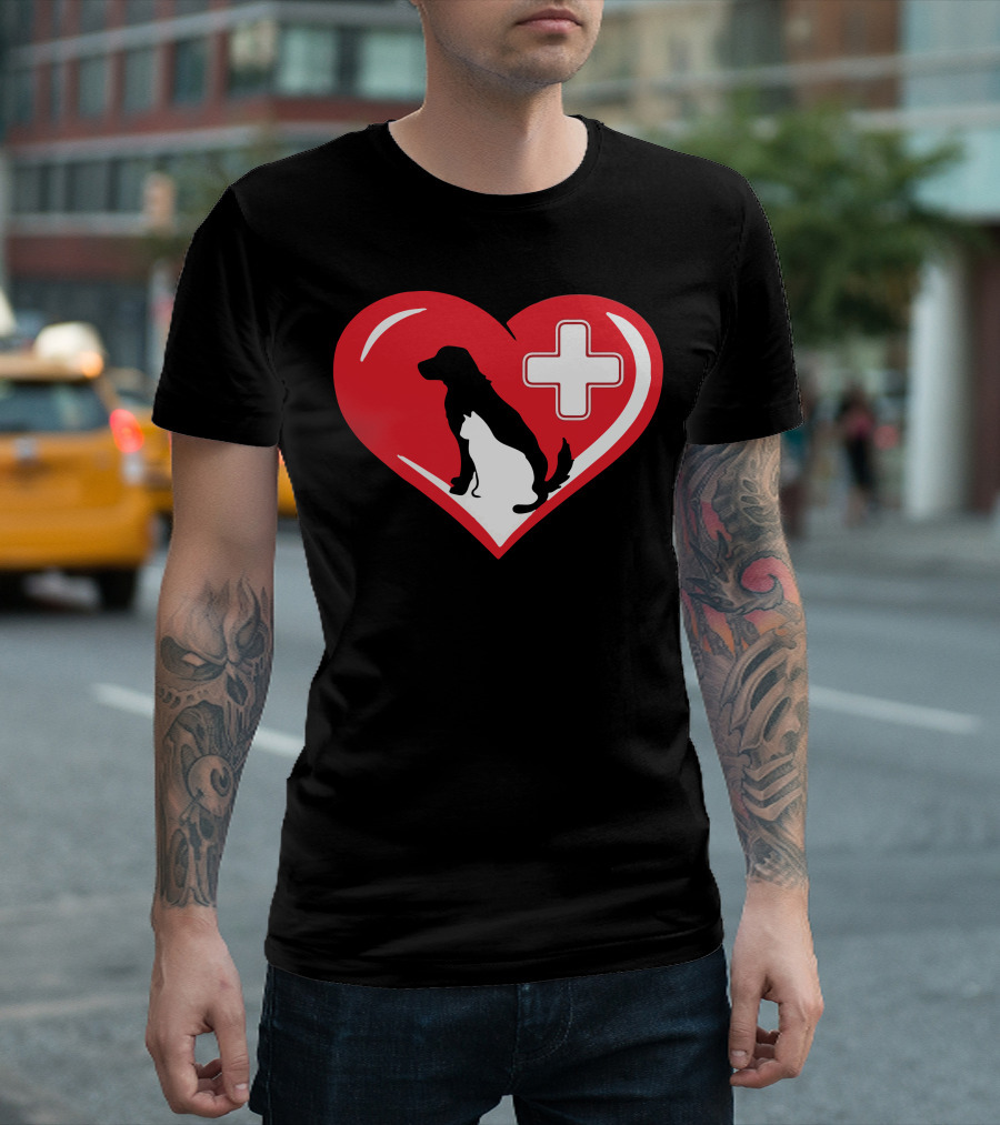 Veterinarian Love Cat Dog Veterinary Animal Pet Heart Cross T-Shirt