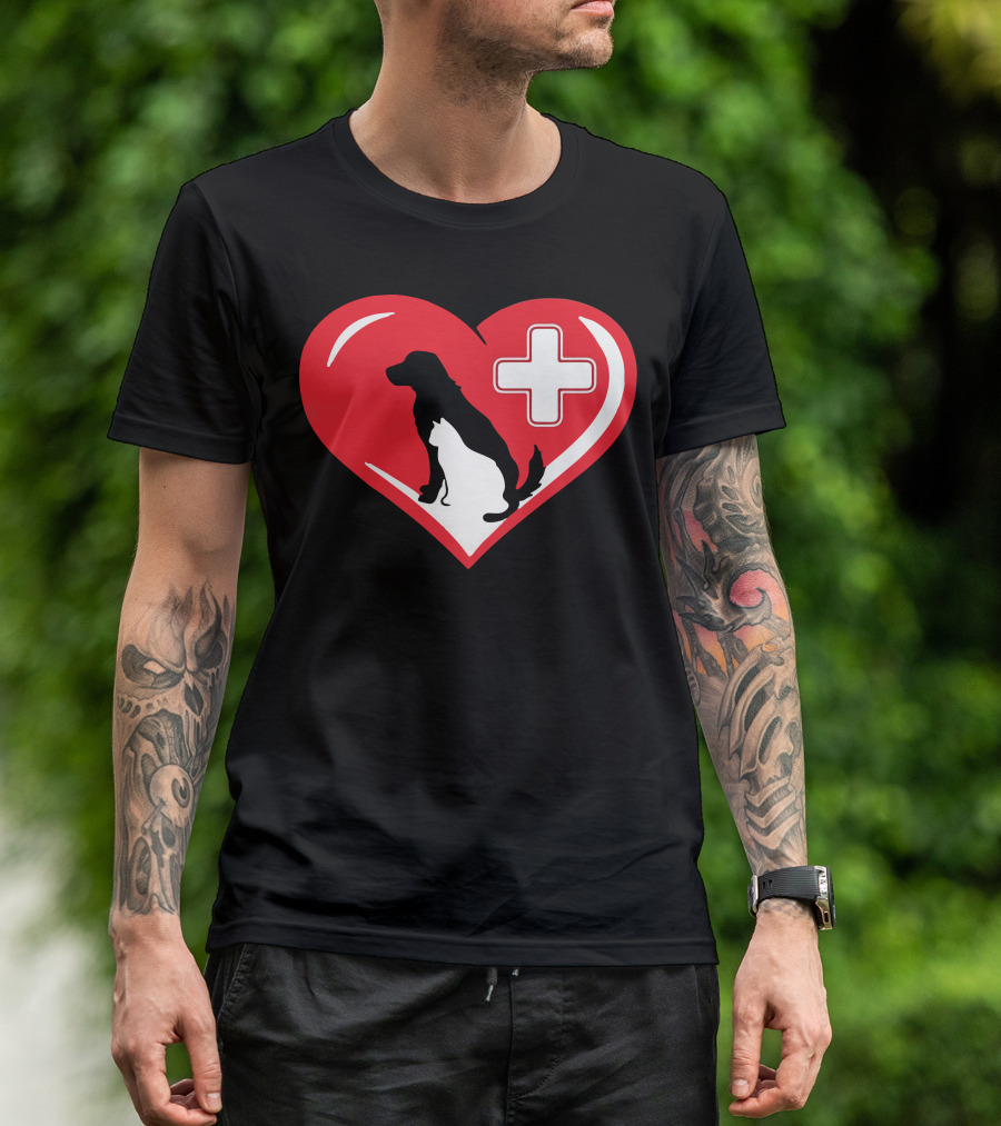 Veterinarian Love Cat Dog Veterinary Animal Pet Heart Cross T-Shirt