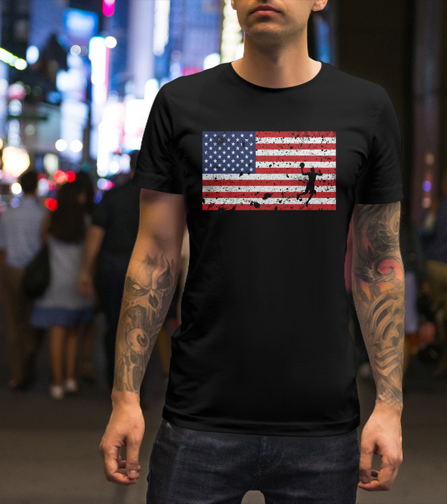 American Flag Basketball Team Silhouette USA T-Shirt