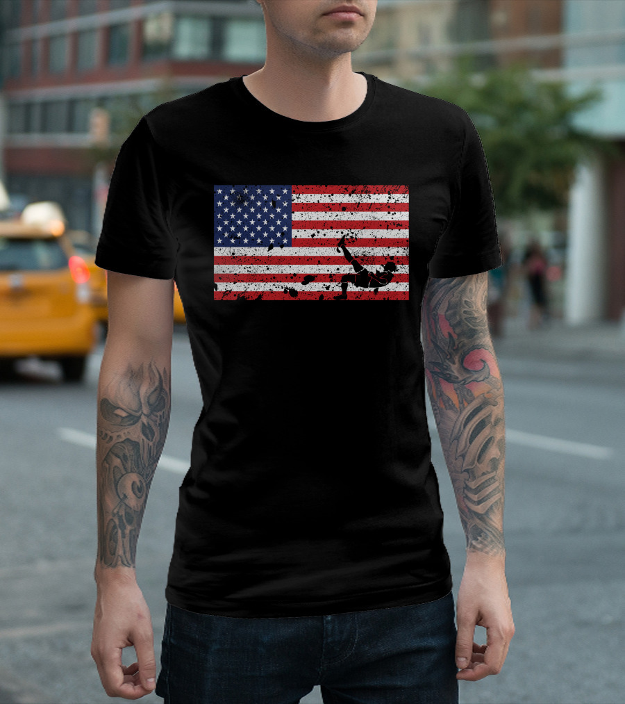 American Flag Football Team Soccer Kick Patriotic T-Shirt
