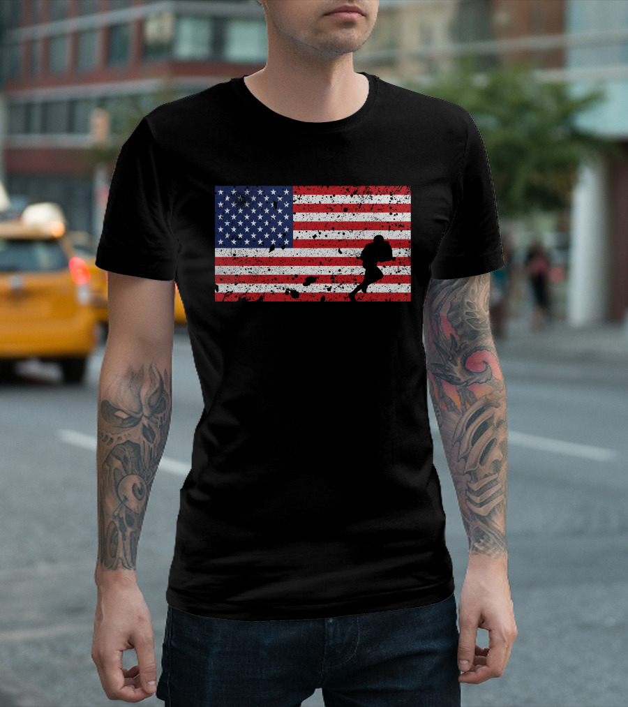 American Flag Rugby Player Silhouette USA Rugby Team T-Shirt