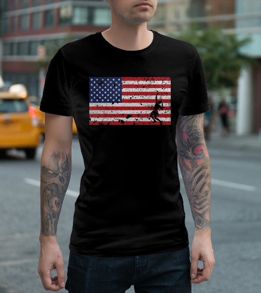 Patriotic American Flag Tennis Team Player T-Shirt