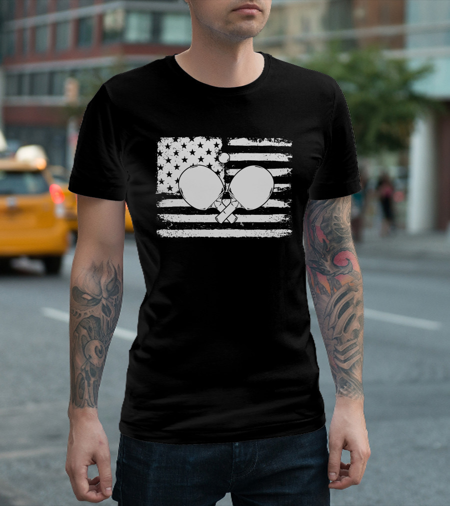 USA Flag Table Tennis Paddle And Ball T-Shirt
